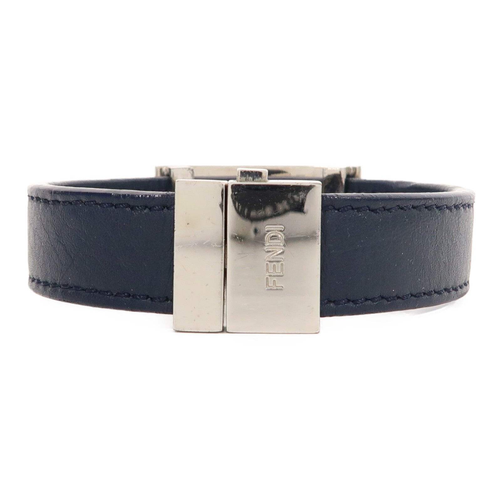 FENDI 【激減優惠】牛皮皮革Bracelet銀扣手鐲藍色