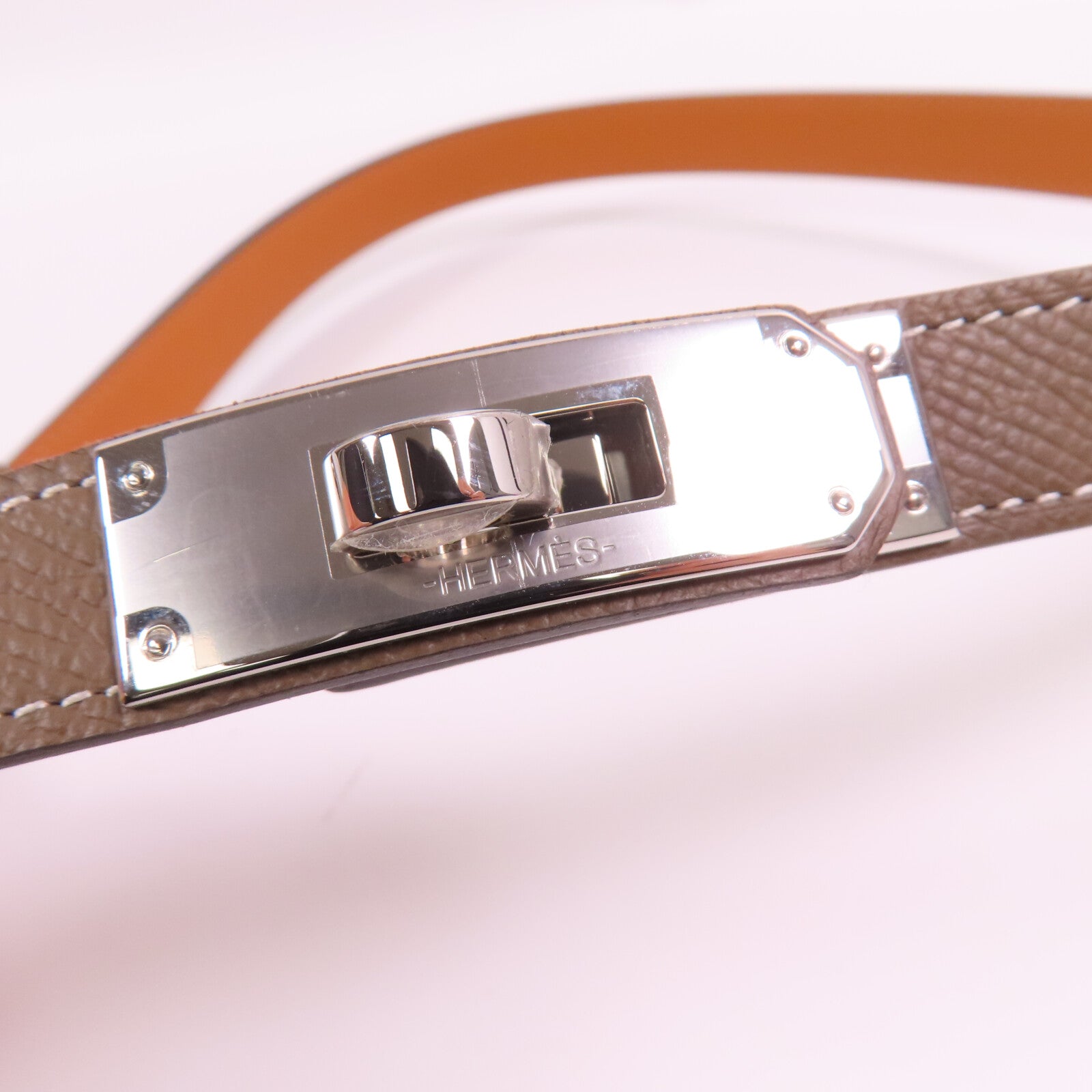 HERMES Epsom皮革Kelly Belt銀扣皮帶Etoupe