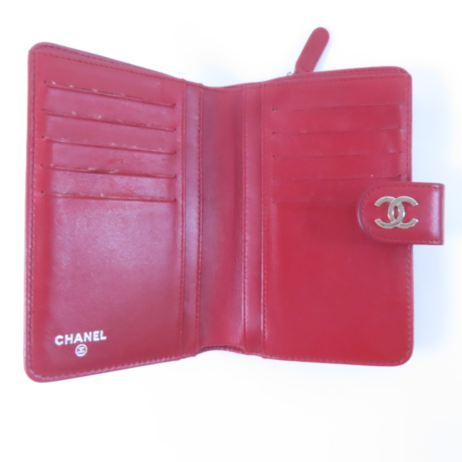 CHANEL 羊皮皮革Wallet銀扣錢包紅色