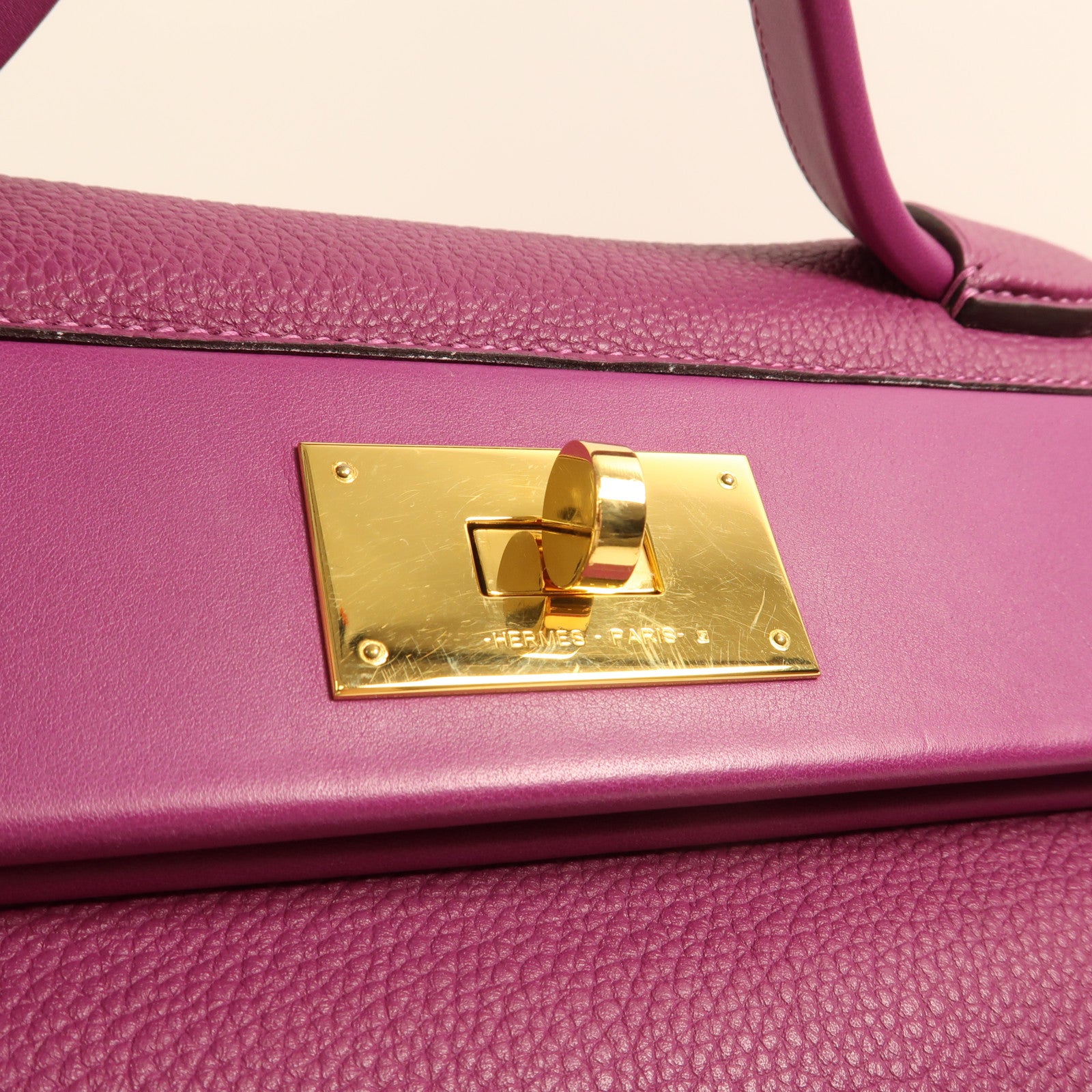 HERMES Clemence皮革24/24 29CM金扣手挽肩背兩用袋Anemone海葵紫色