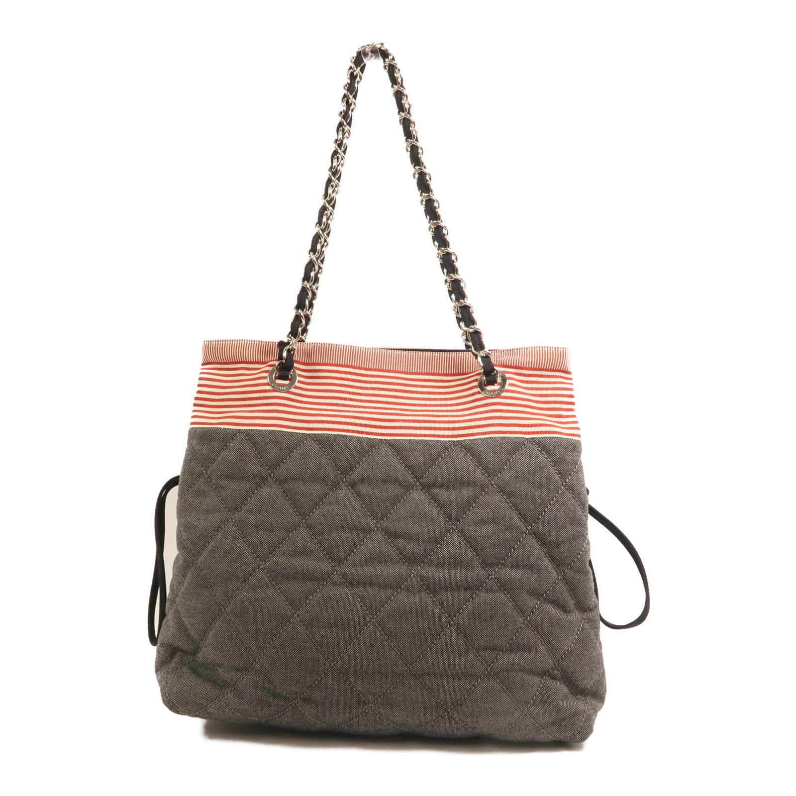 CHANEL 牛仔布/帆布Totebag銀扣鏈帶肩背袋