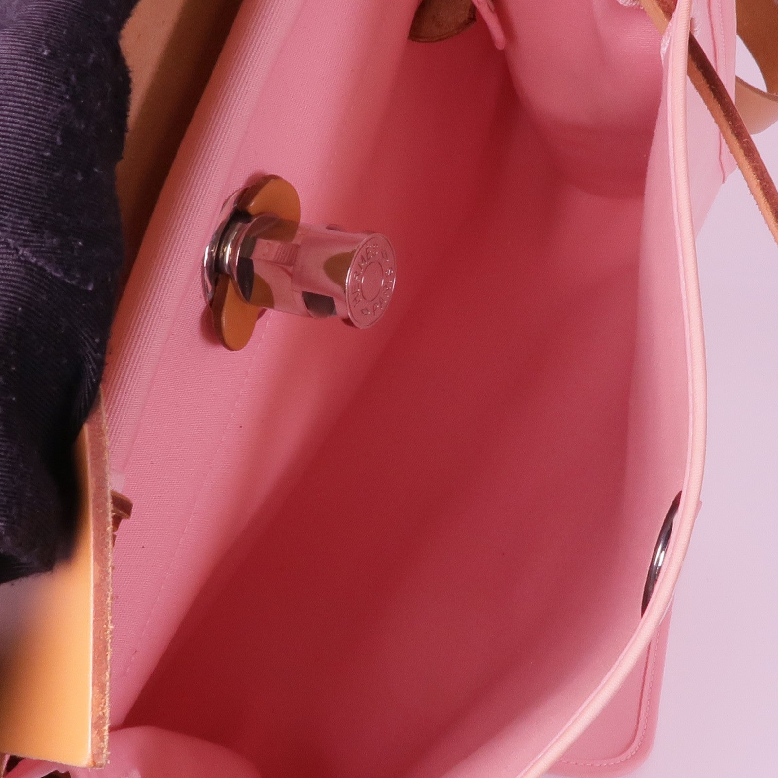 HERMES 帆布Herbag PM銀扣手挽肩背兩用袋Rose Sakura