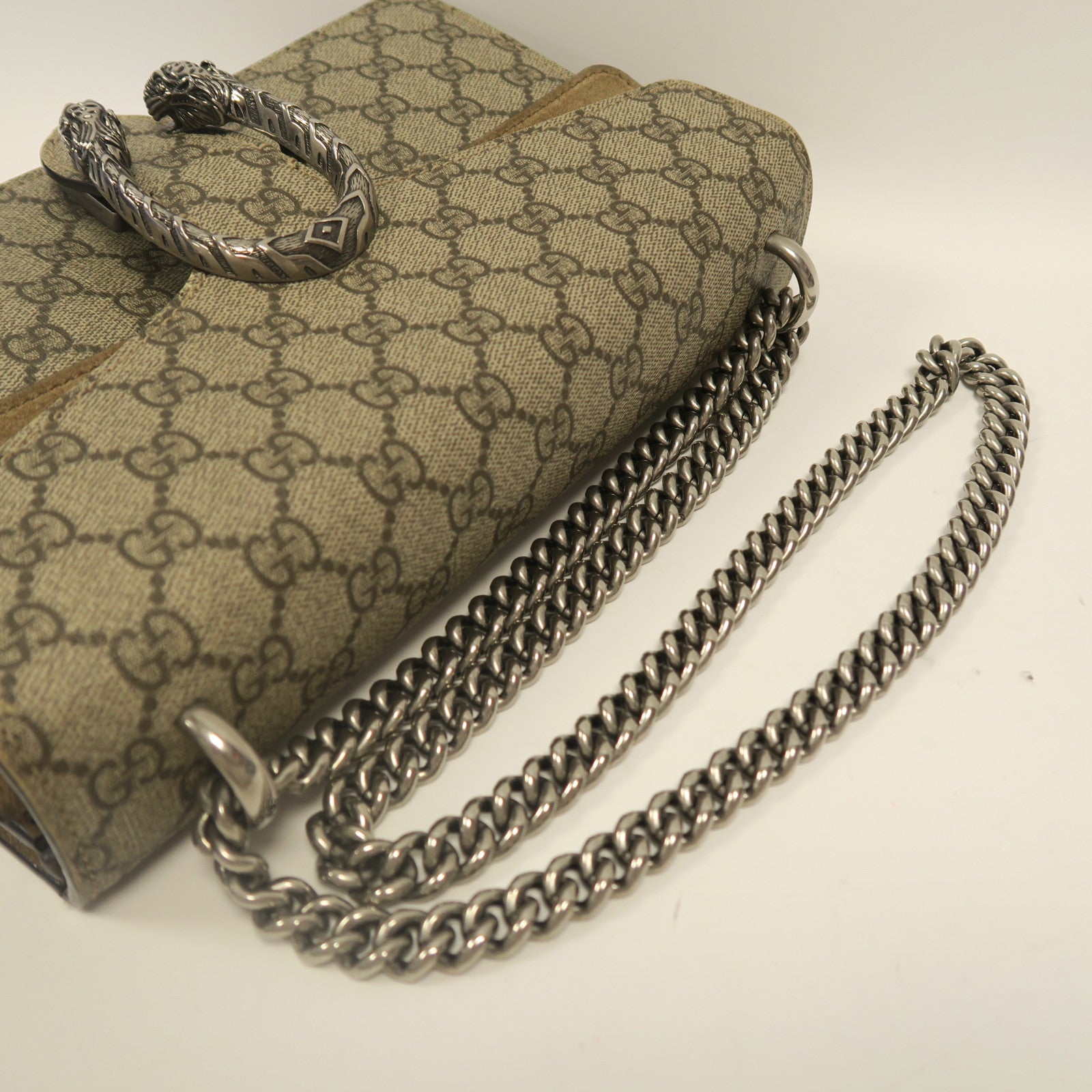 GUCCI 【激減優惠】塗層帆布Shoulder Bag銀扣鏈帶肩背袋啡色