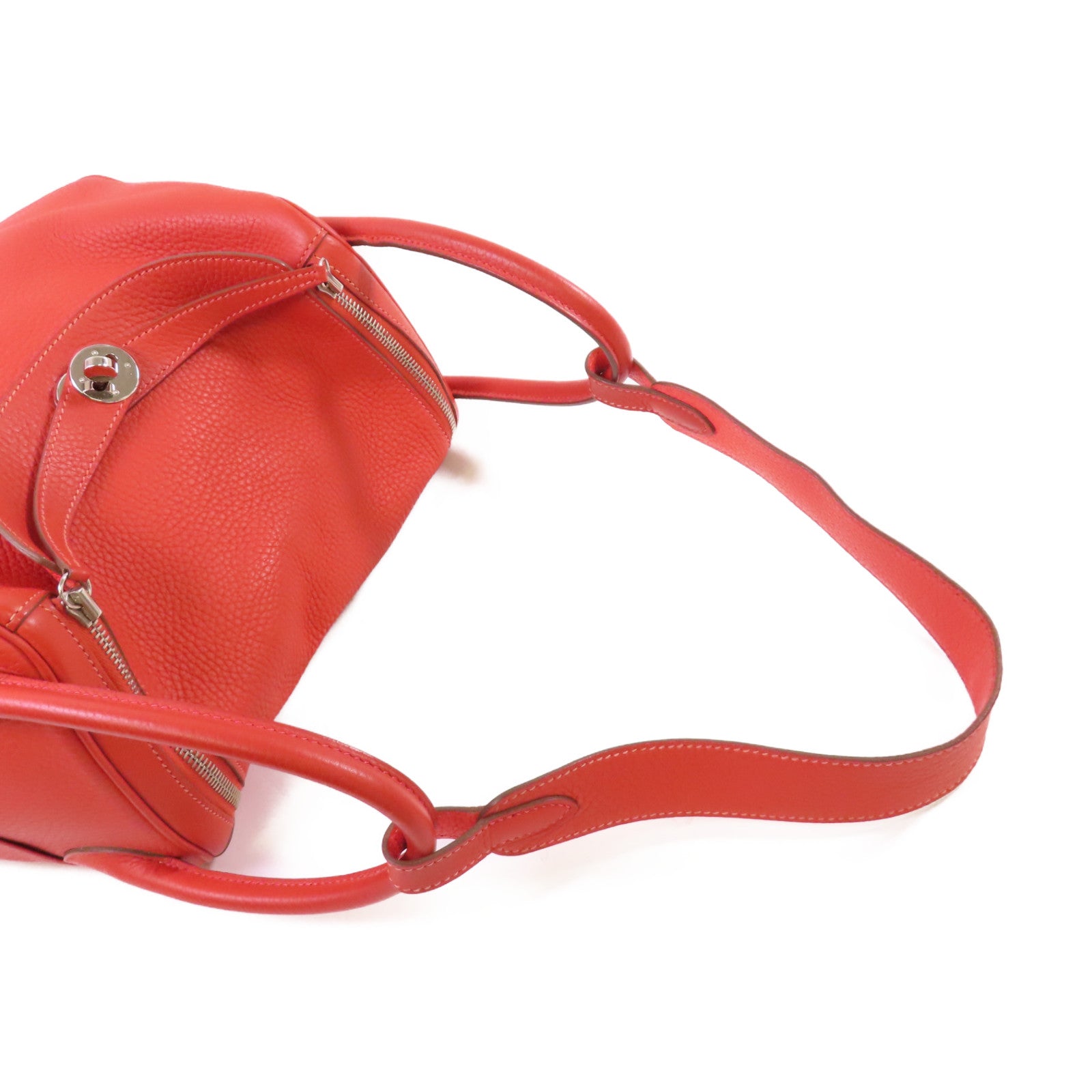 HERMES Clemence皮革Lindy 30 Shoulder Bag銀扣肩背袋9M Sanguine三文魚紅色/2R Rouge Pivoine牡丹紅色