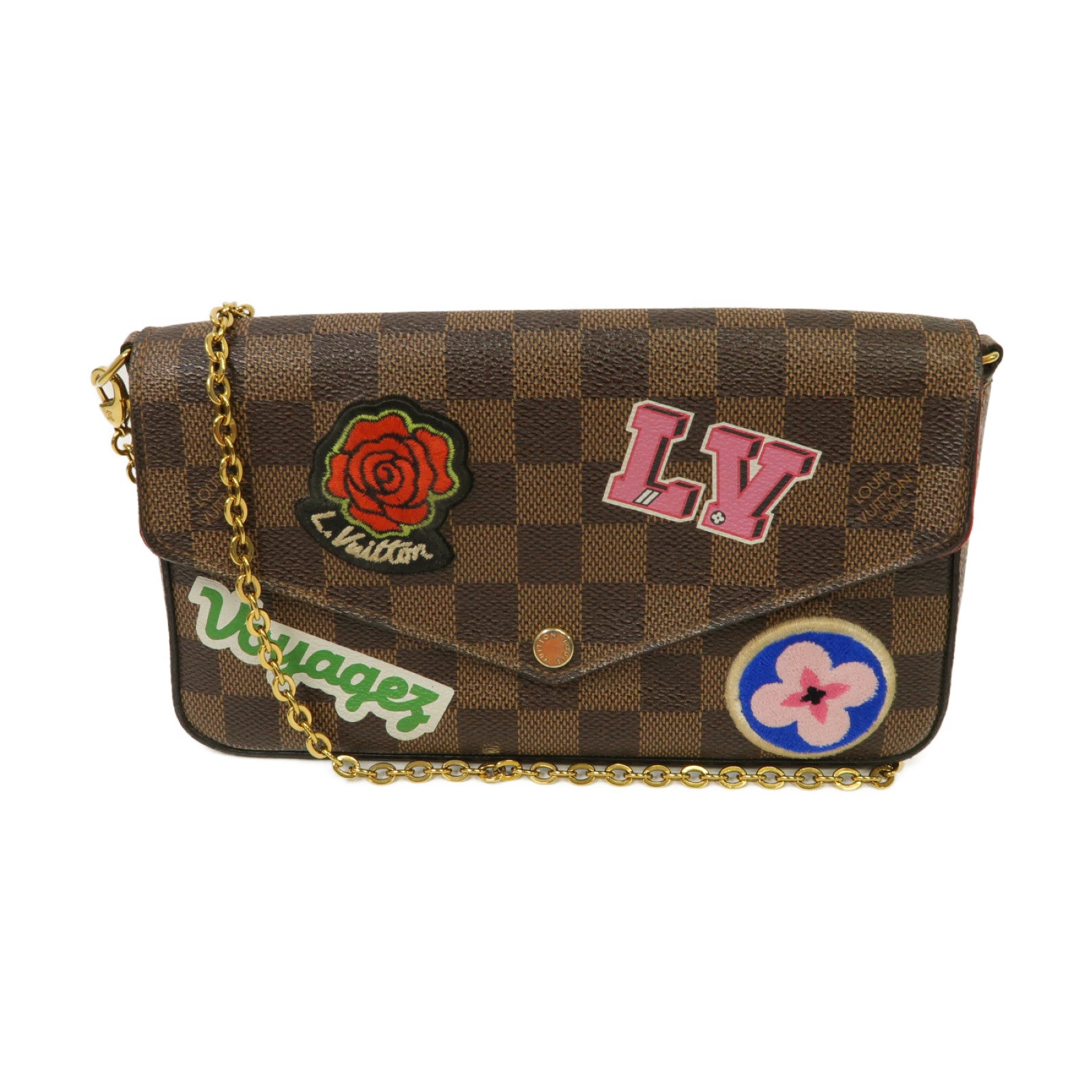 LOUIS VUITTON 【激減優惠】Damier Pochette Felicie金扣鏈帶肩背袋啡色