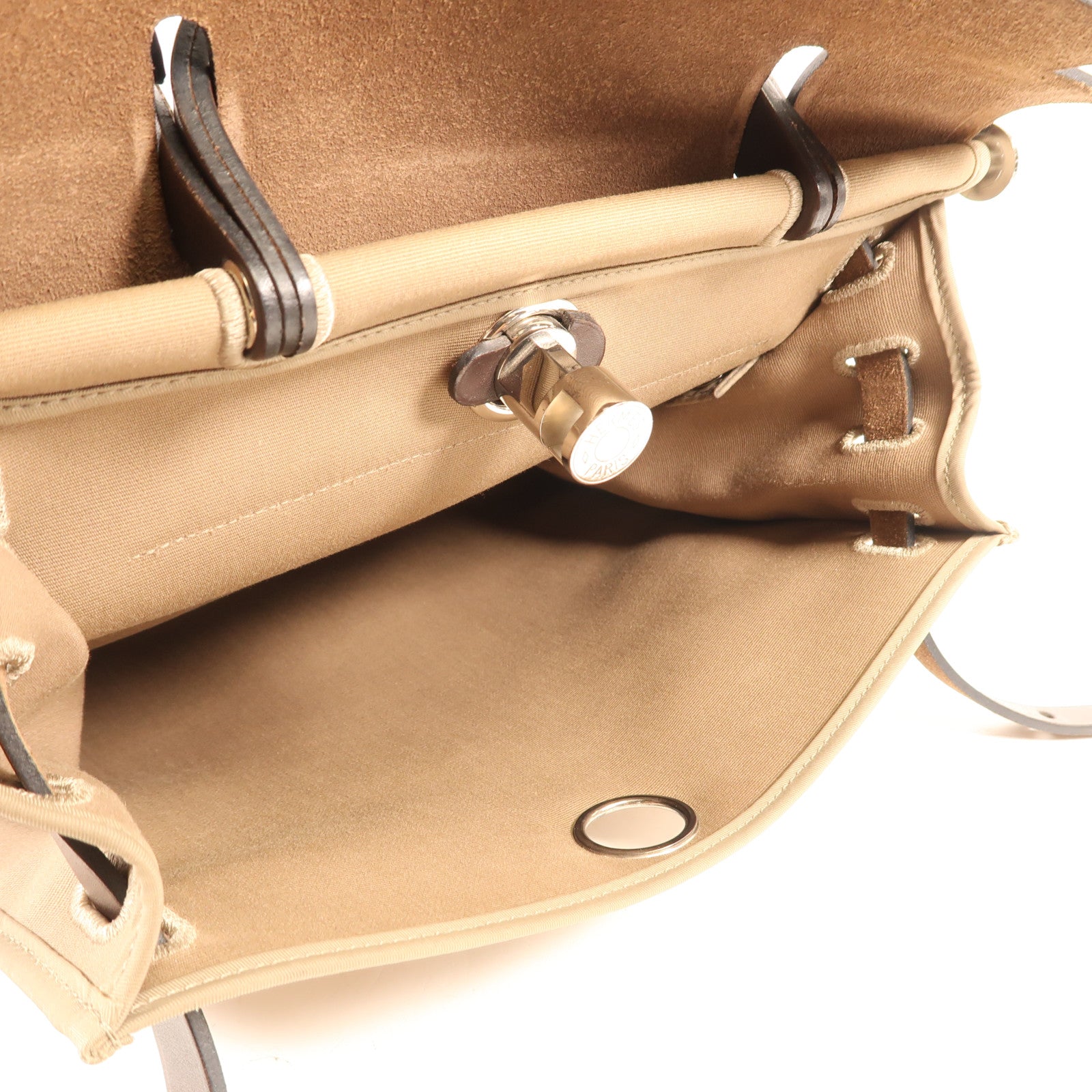 HERMES 帆布Herbag PM銀扣手挽肩背兩用袋Etoupe