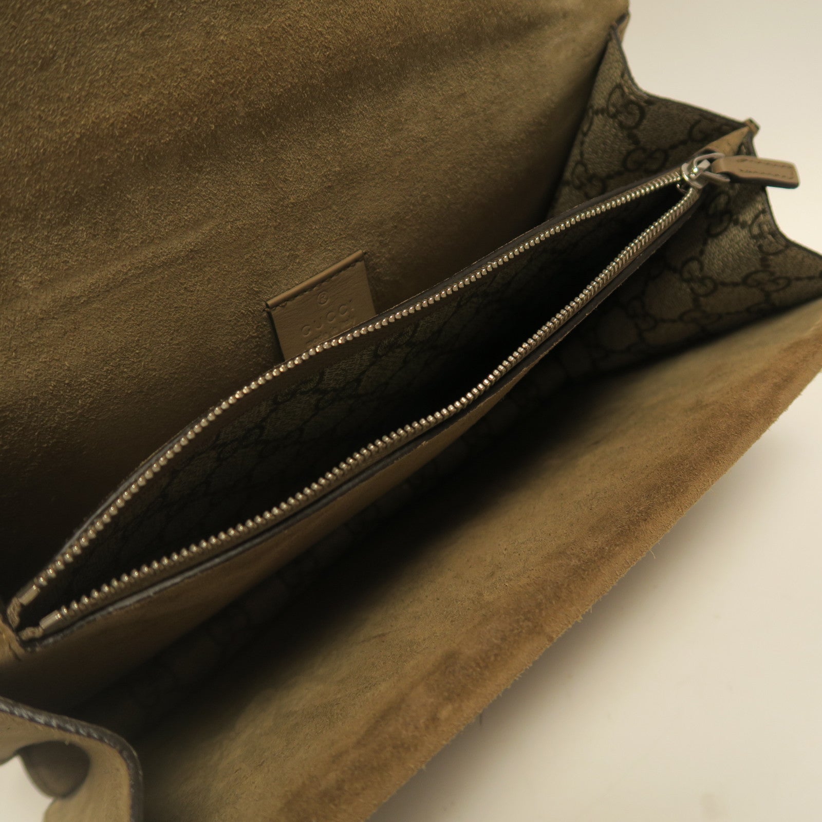 GUCCI 【激減優惠】塗層帆布Shoulder Bag銀扣鏈帶肩背袋啡色