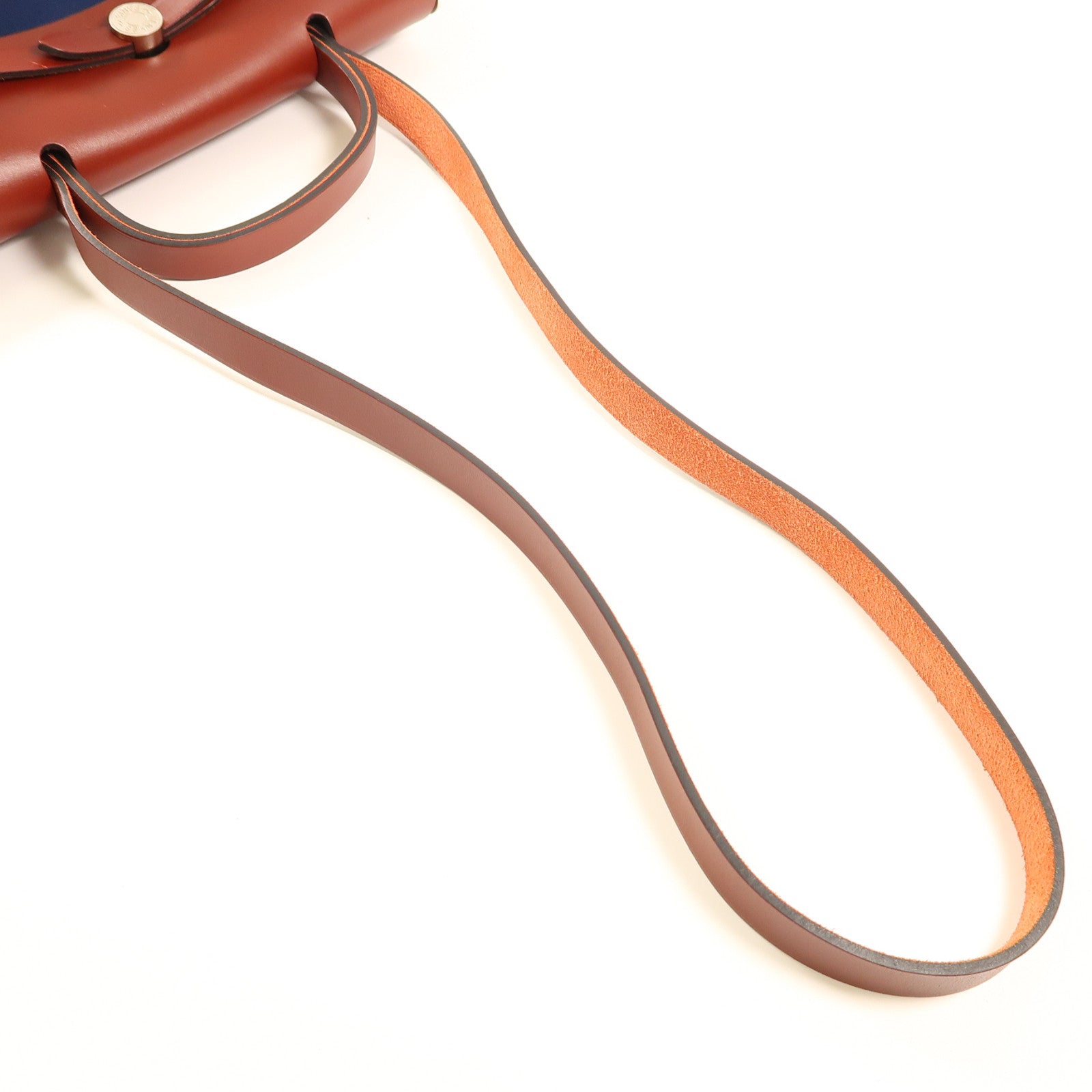 HERMES 帆布/皮革Herbag PM銀扣手挽肩背兩用袋Bleu Agate深藍色/Rouge H紅色