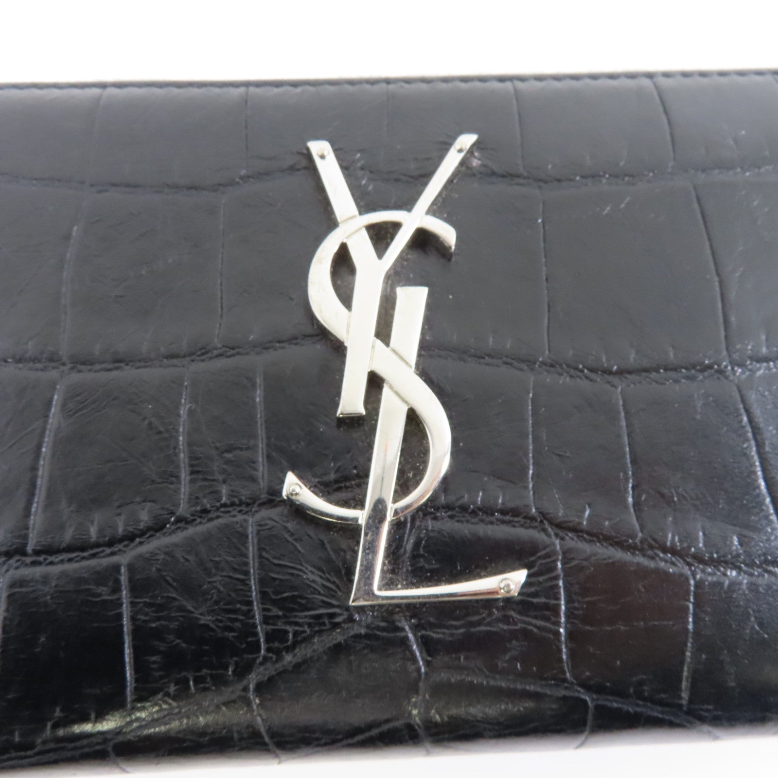 SAINT LAURENT 牛皮皮革Long Wallet銀扣長錢包黑色