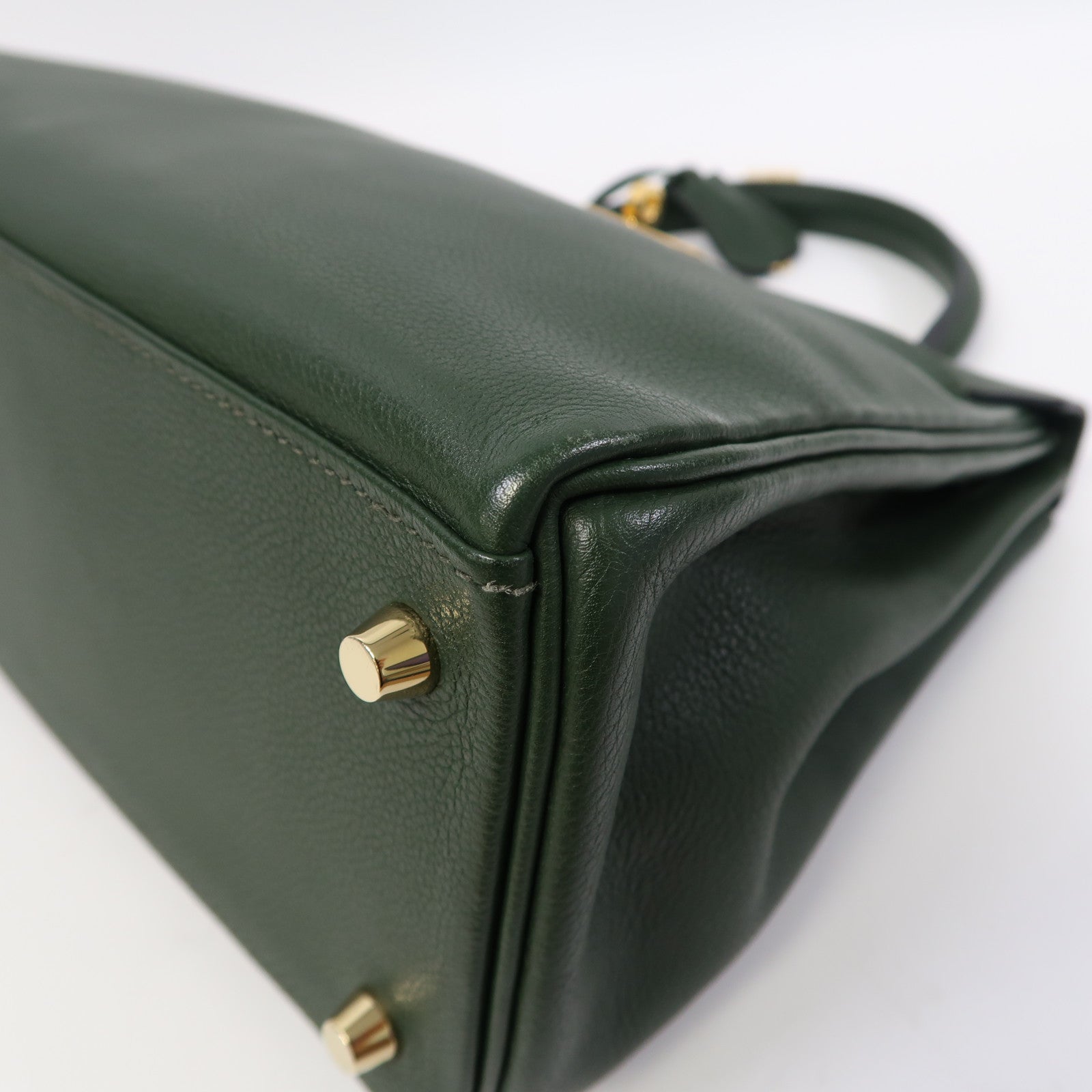 HERMES Evercolor皮革Kelly 28金扣手挽肩背兩用袋2Q Vert Anglais英國軍綠色