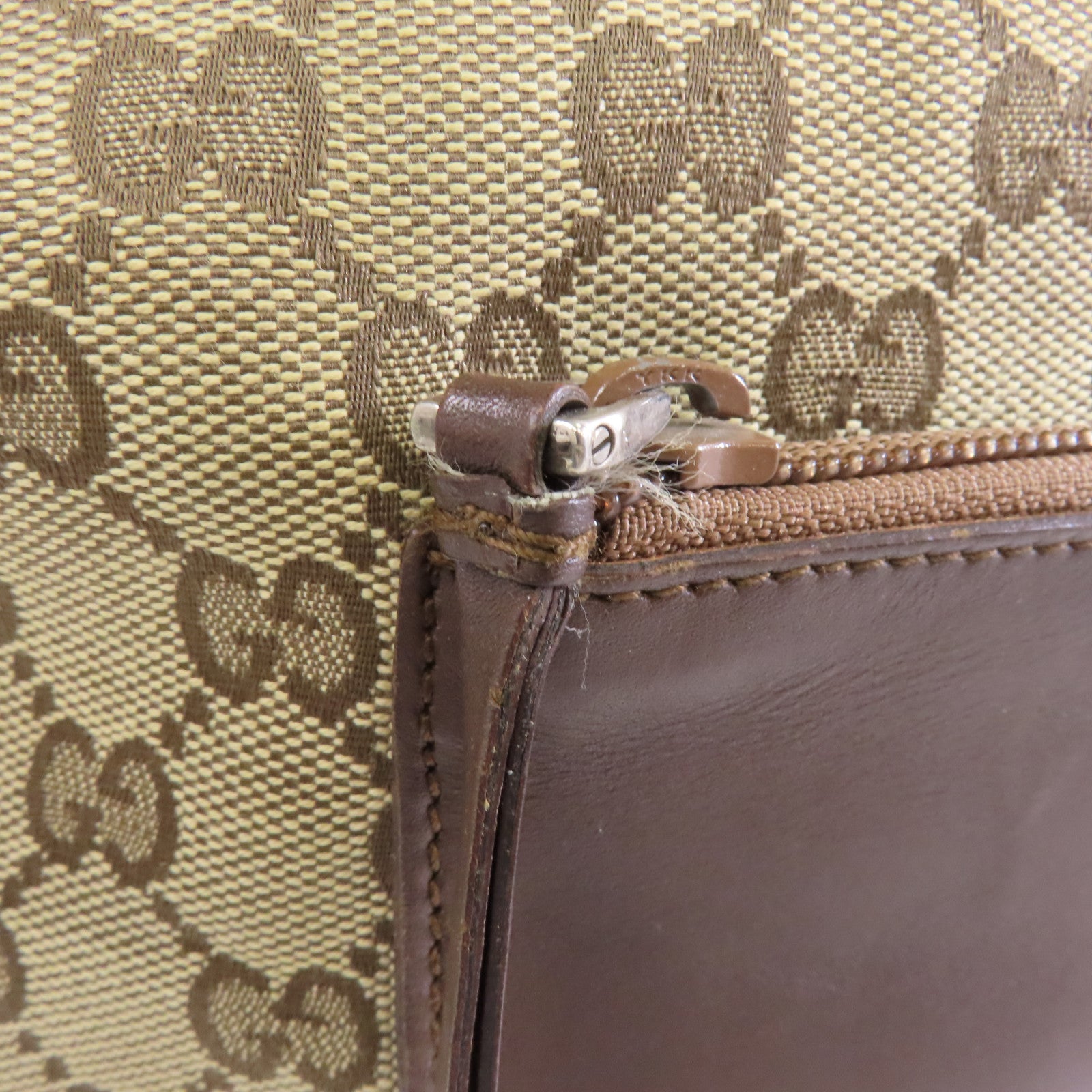 GUCCI 帆布Tote Bag銀扣手挽袋棕色