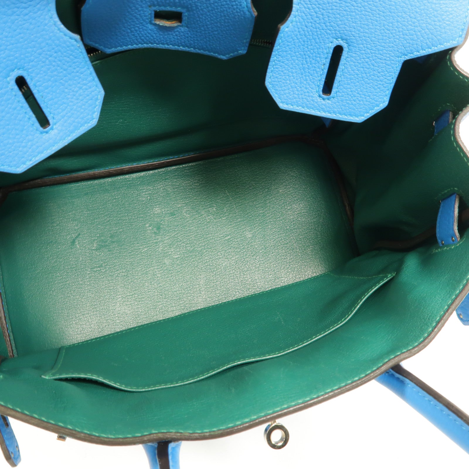 HERMES Clemence皮革Birkin 30手挽袋Bleu Izmir/Malachite
