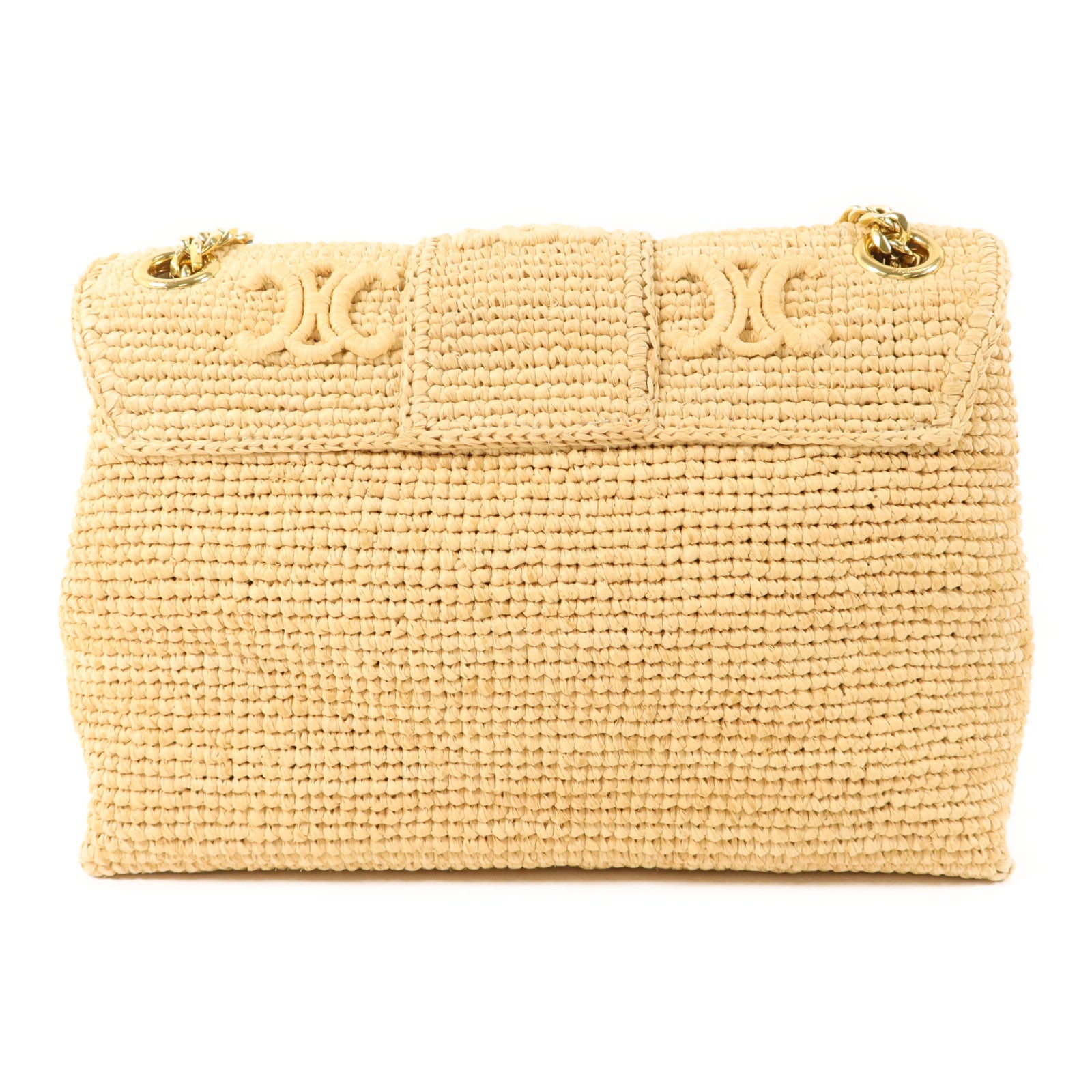 CELINE Raffia Victoire Bag金扣鏈帶肩背袋