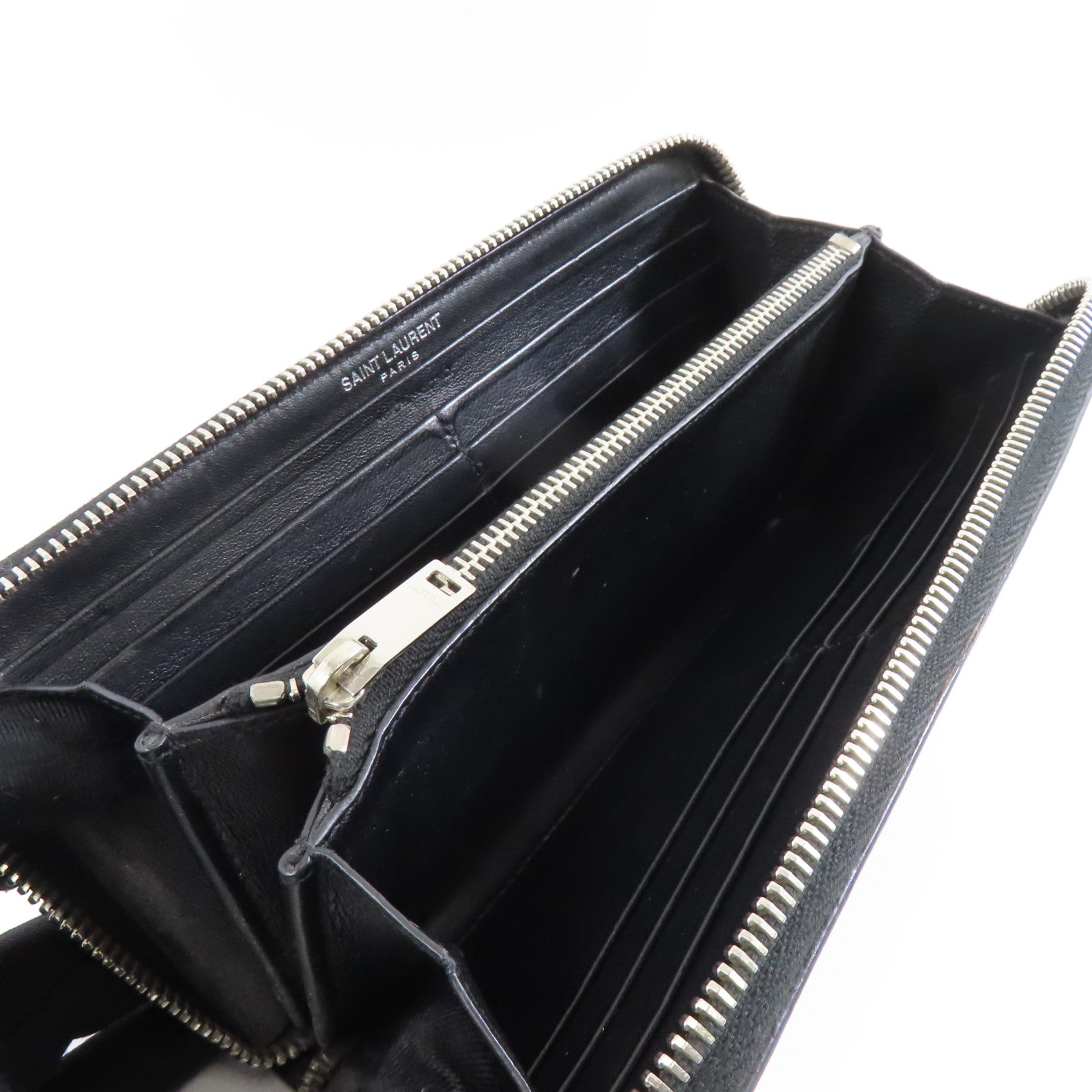 SAINT LAURENT 牛皮皮革Long Wallet銀扣長錢包黑色