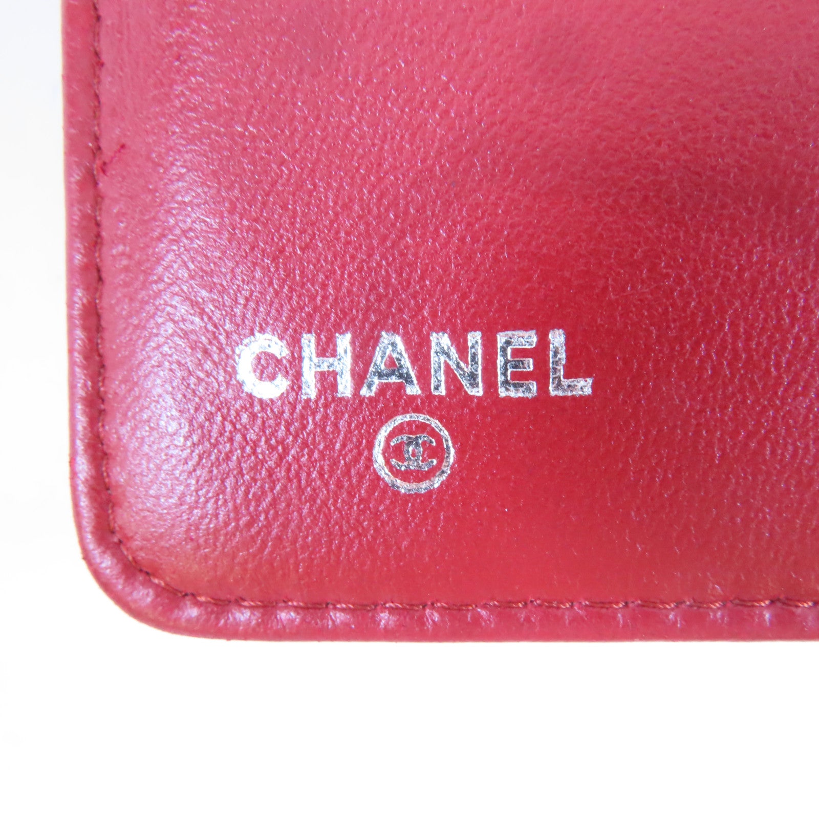 CHANEL 羊皮皮革Wallet銀扣錢包紅色