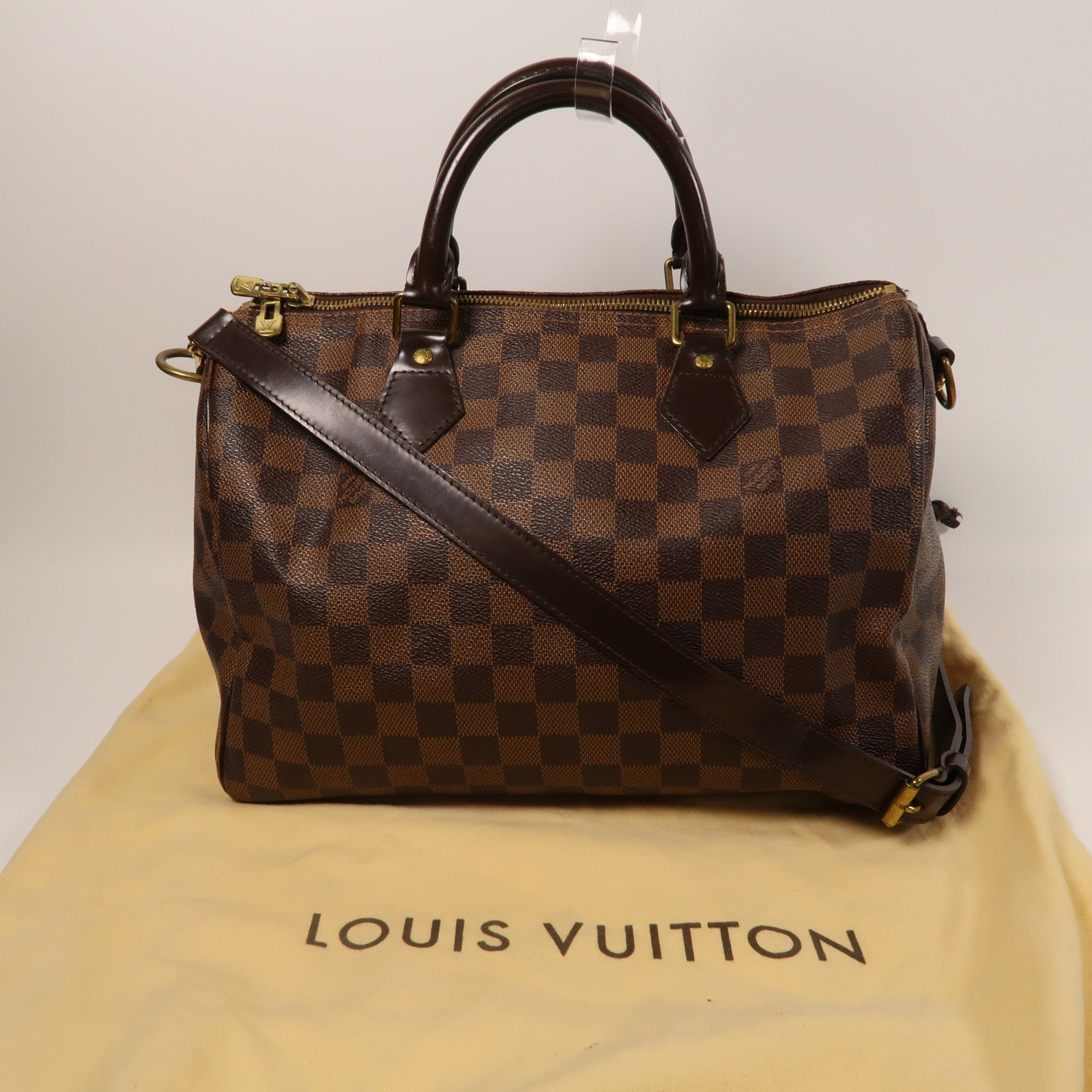 LOUIS VUITTON Damier Speedy 30 金扣手挽肩背兩用袋啡色