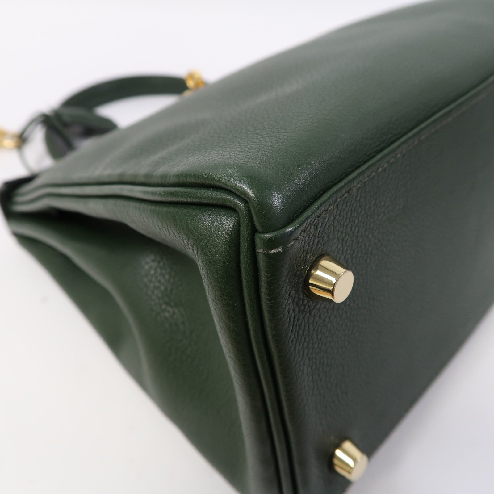 HERMES Evercolor皮革Kelly 28金扣手挽肩背兩用袋2Q Vert Anglais英國軍綠色