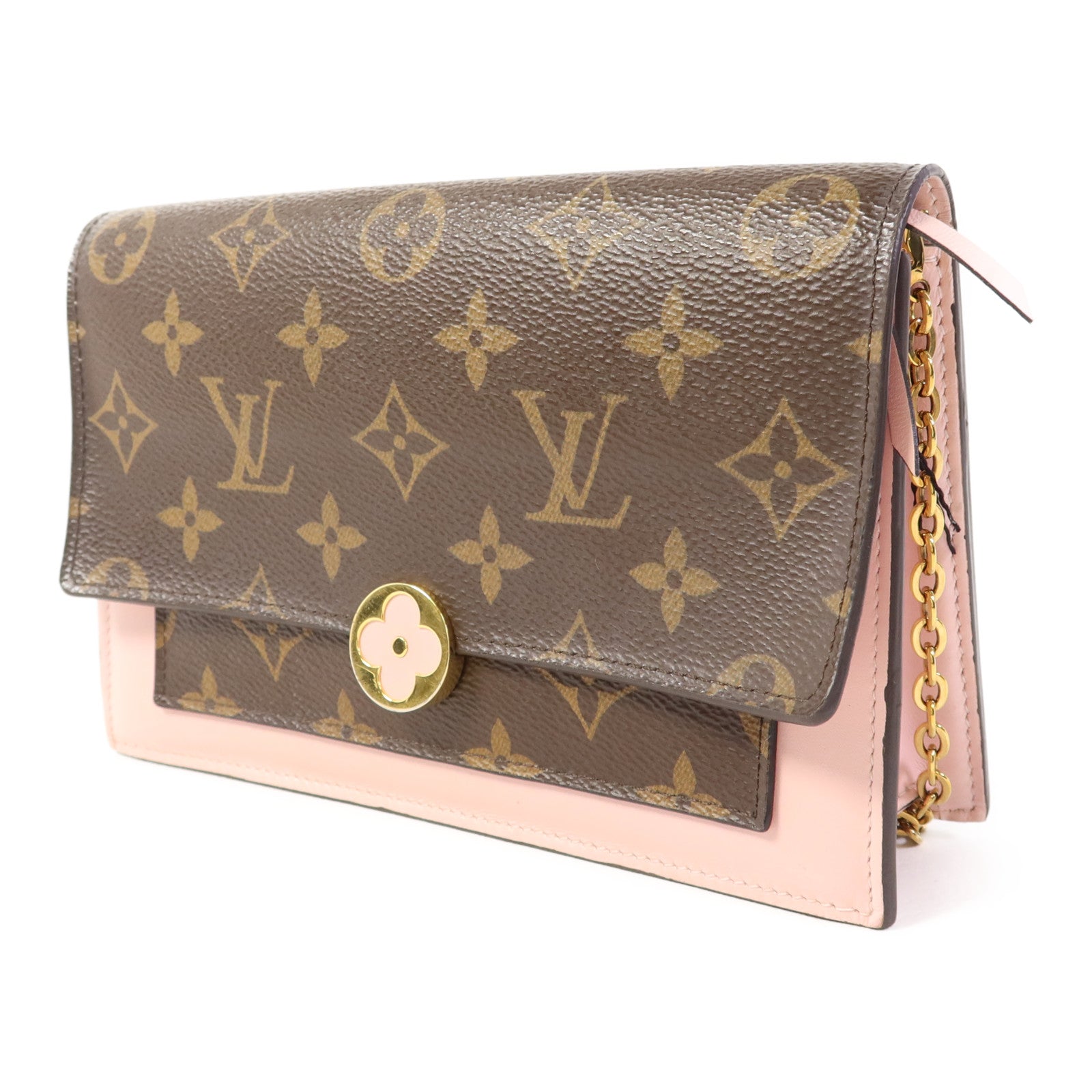 LOUIS VUITTON Monogram Flore Chain Wallet金扣鏈帶肩背袋