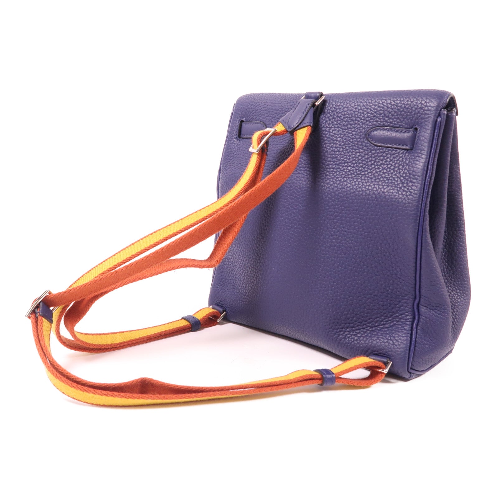 HERMES Clemence皮革Kelly Ado銀扣背包Bleu Saphir