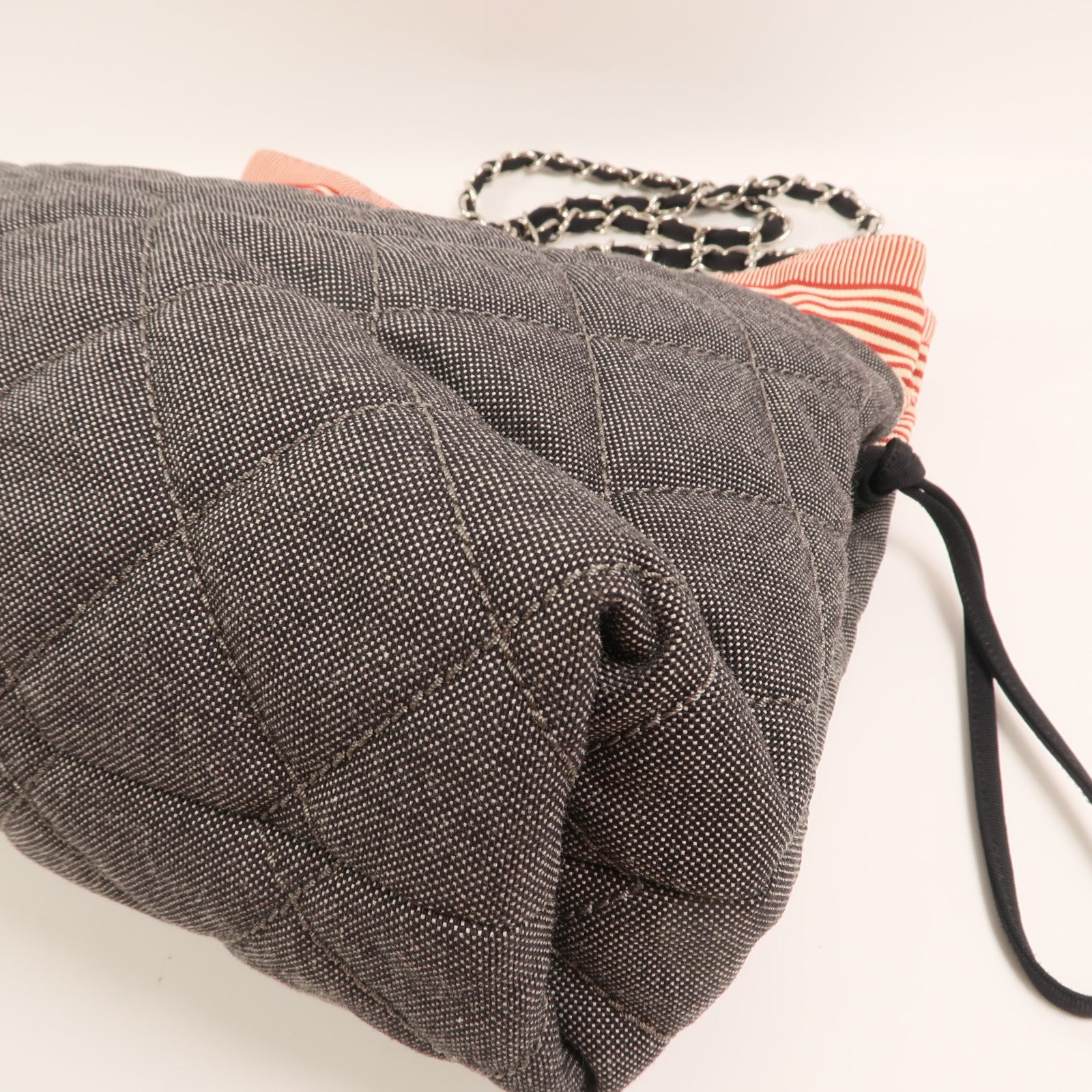 CHANEL 牛仔布/帆布Totebag銀扣鏈帶肩背袋