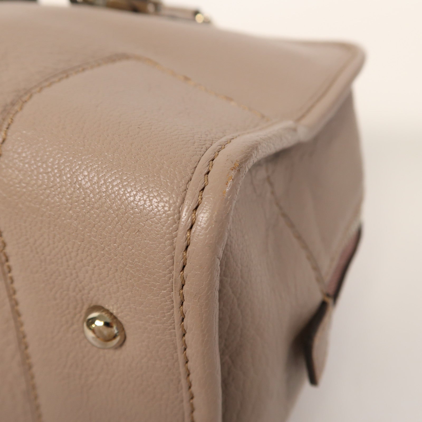 LOEWE 牛皮皮革Amazona銀扣手挽袋杏色