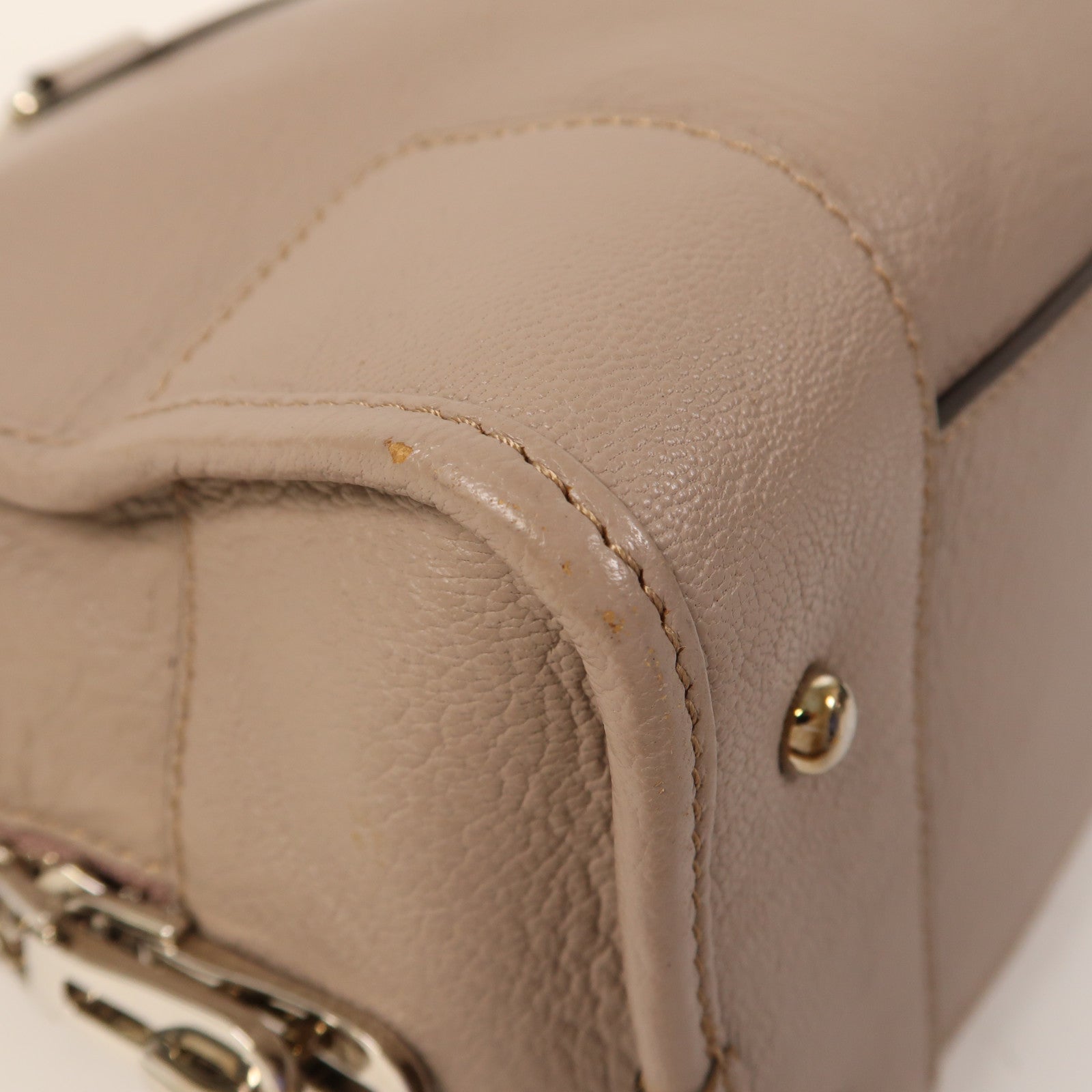 LOEWE 牛皮皮革Amazona銀扣手挽袋杏色