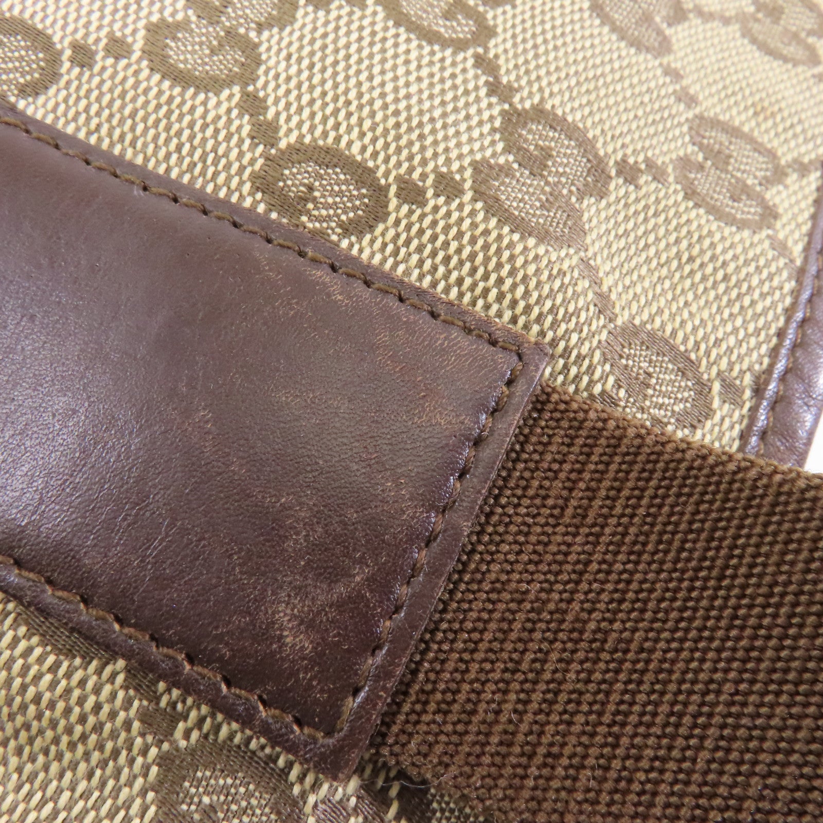 GUCCI 帆布Tote Bag銀扣手挽袋棕色