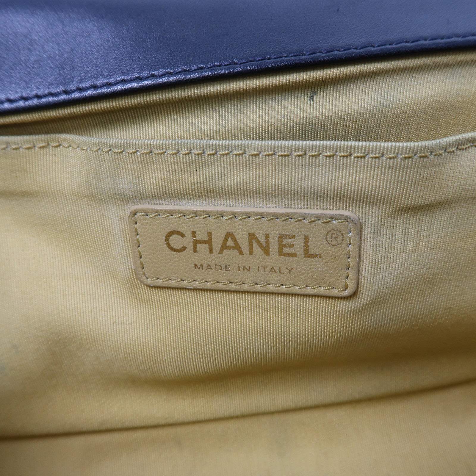 CHANEL 【激減優惠】菱格牛皮皮革Boy Studded Handle Flap金扣手挽肩背兩用袋深藍色