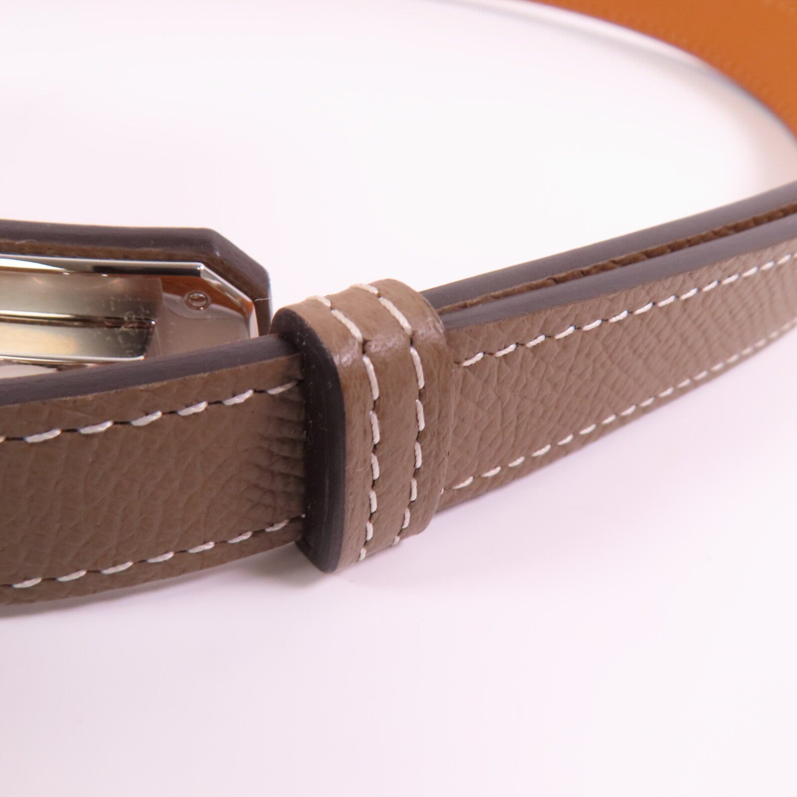 HERMES Epsom皮革Kelly Belt銀扣皮帶Etoupe