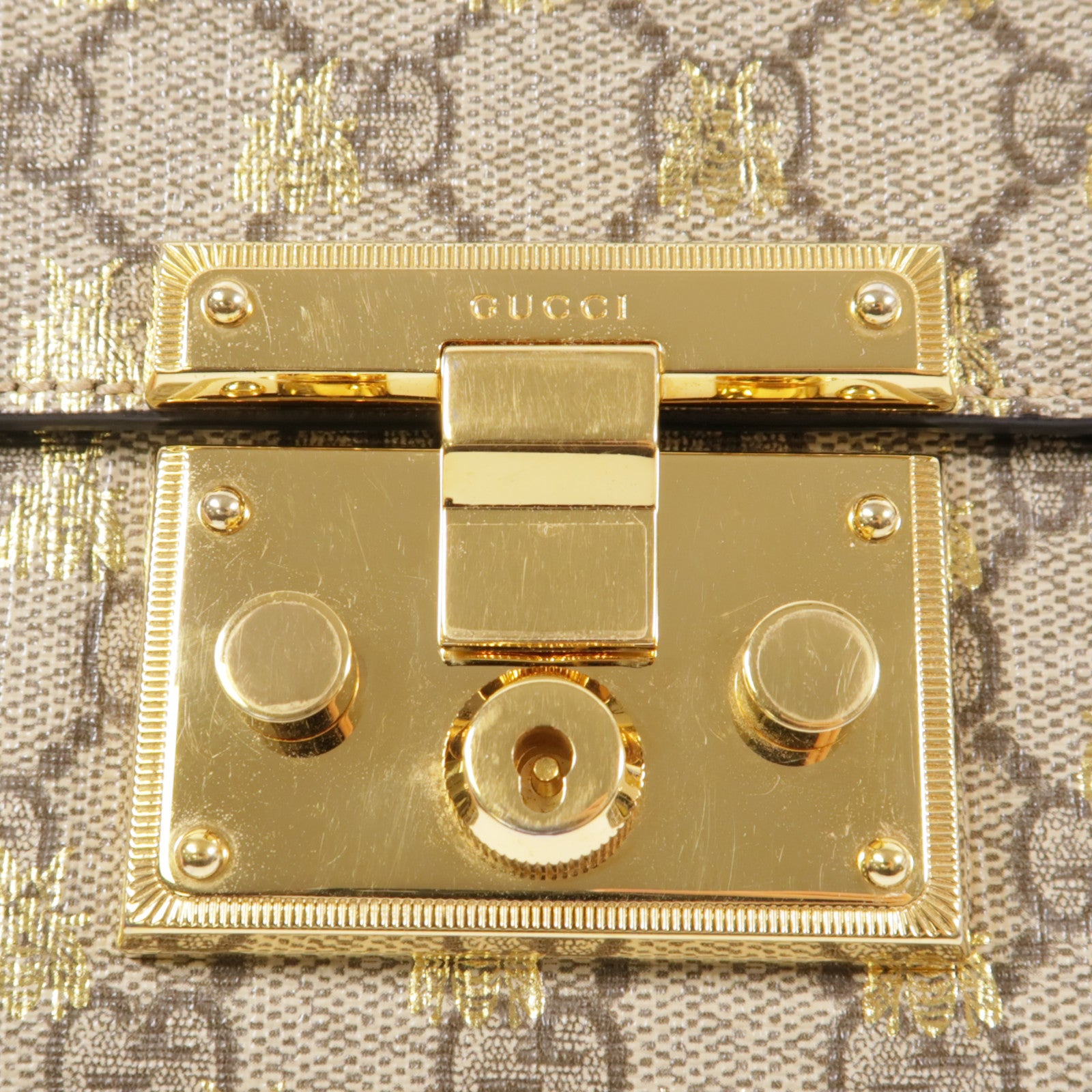 GUCCI 塗層帆布Padlock金扣鏈帶肩背袋
