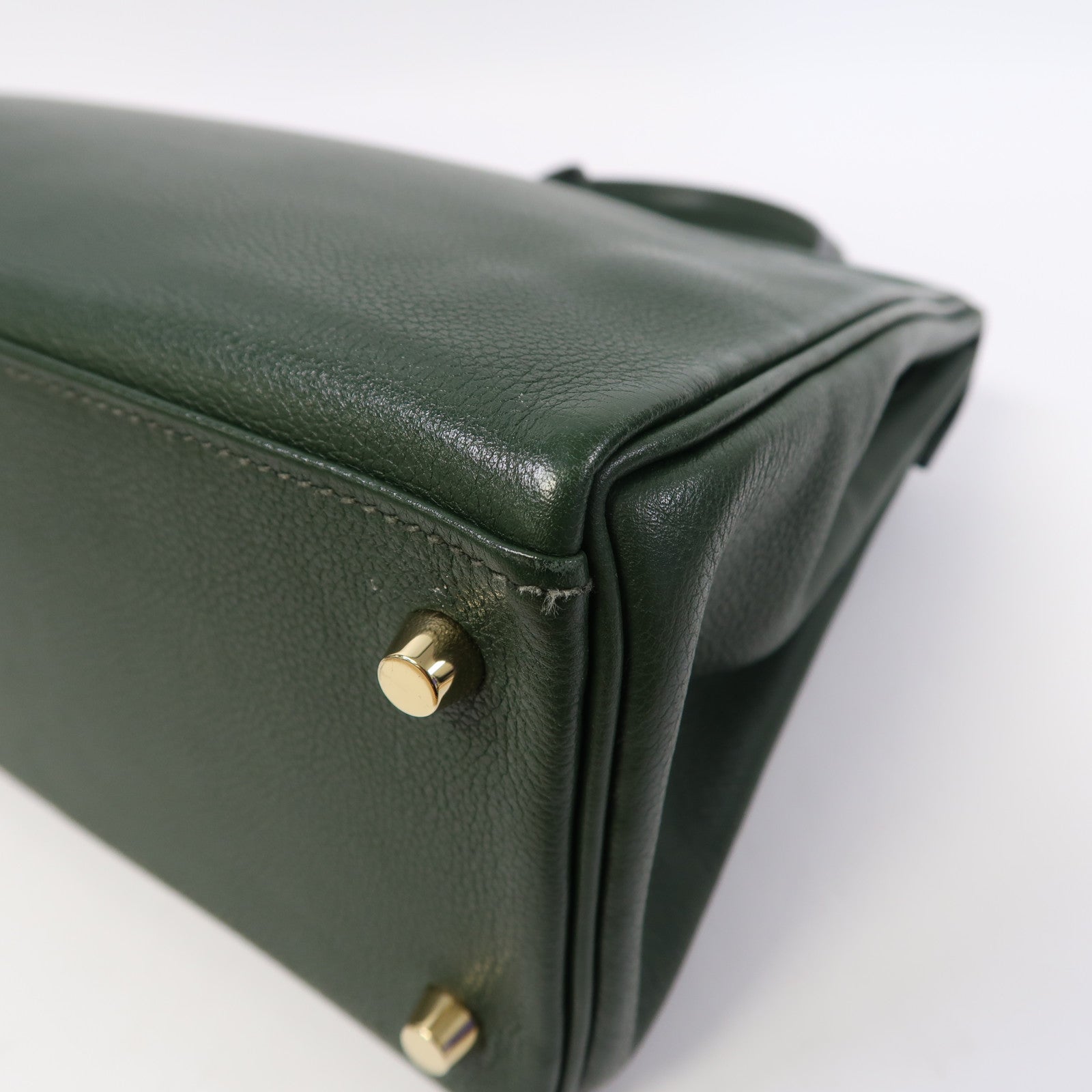 HERMES Evercolor皮革Kelly 28金扣手挽肩背兩用袋2Q Vert Anglais英國軍綠色