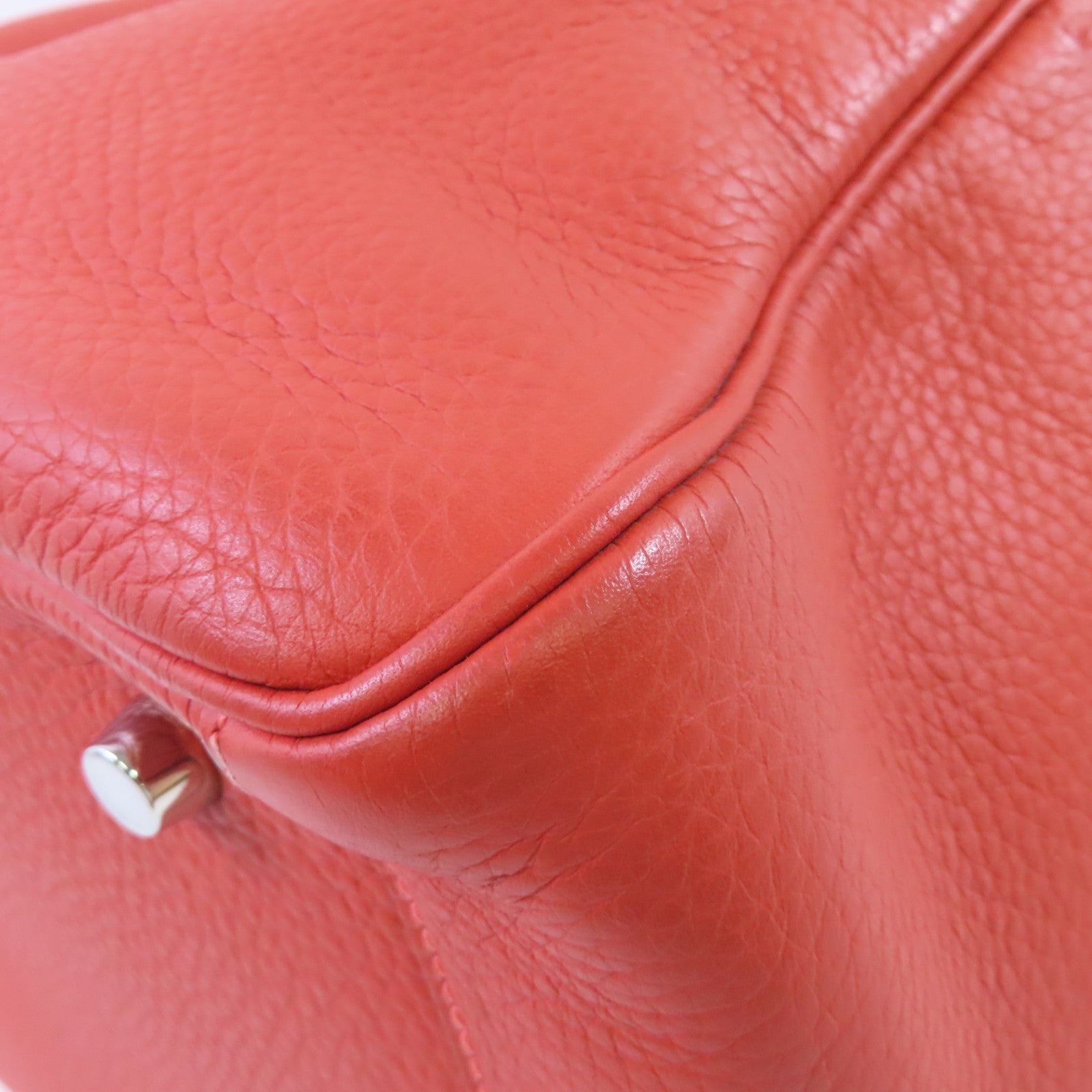 HERMES Clemence皮革Lindy 30 Shoulder Bag銀扣肩背袋9M Sanguine三文魚紅色/2R Rouge Pivoine牡丹紅色