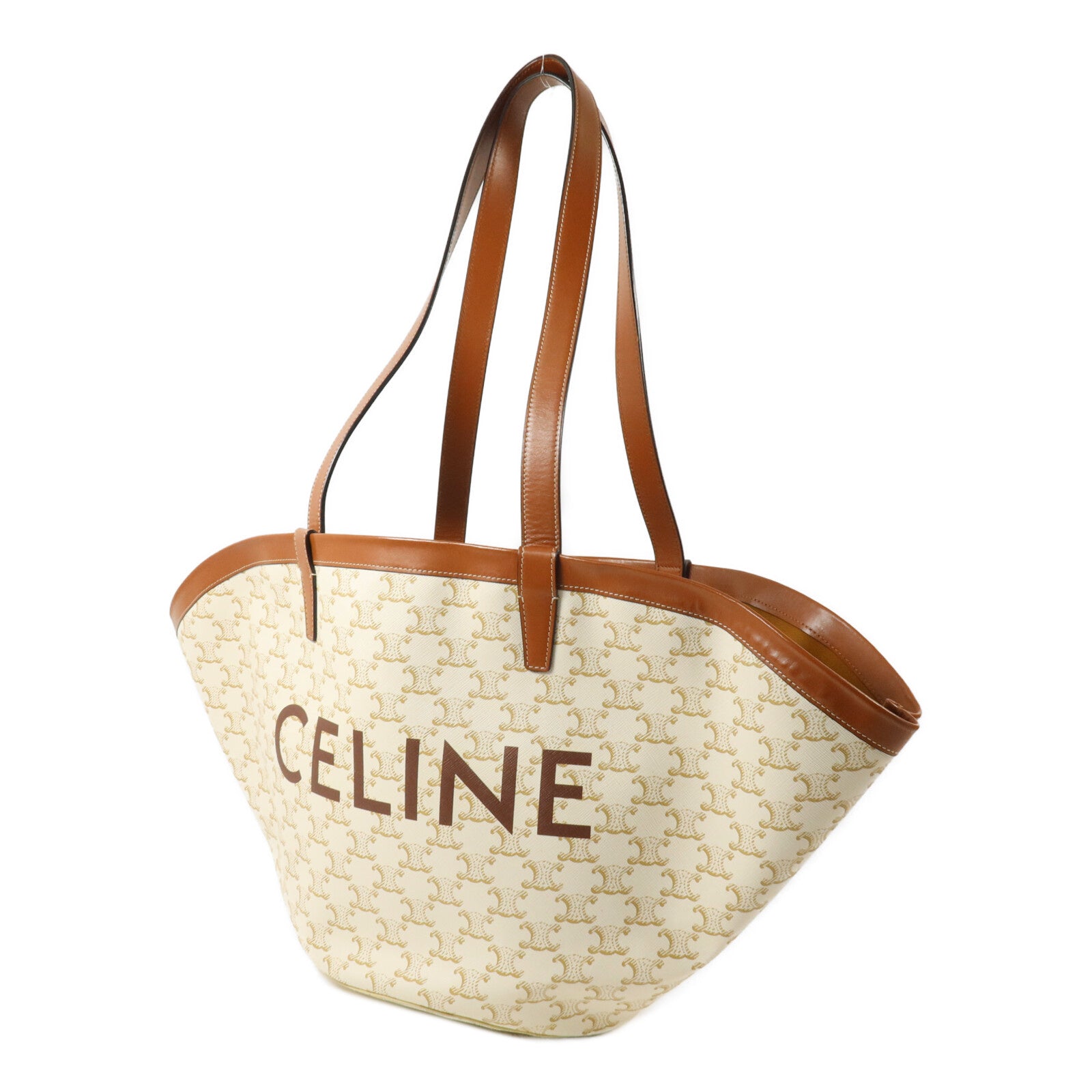 CELINE 牛皮皮革/塗層帆布Triomphe Couffin手挽袋