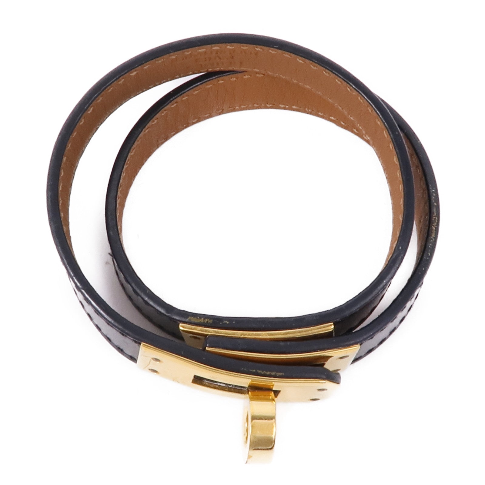 HERMES GHW Kelly Double Tour Bracelet Handpiece Bracelet  Box Leather Black