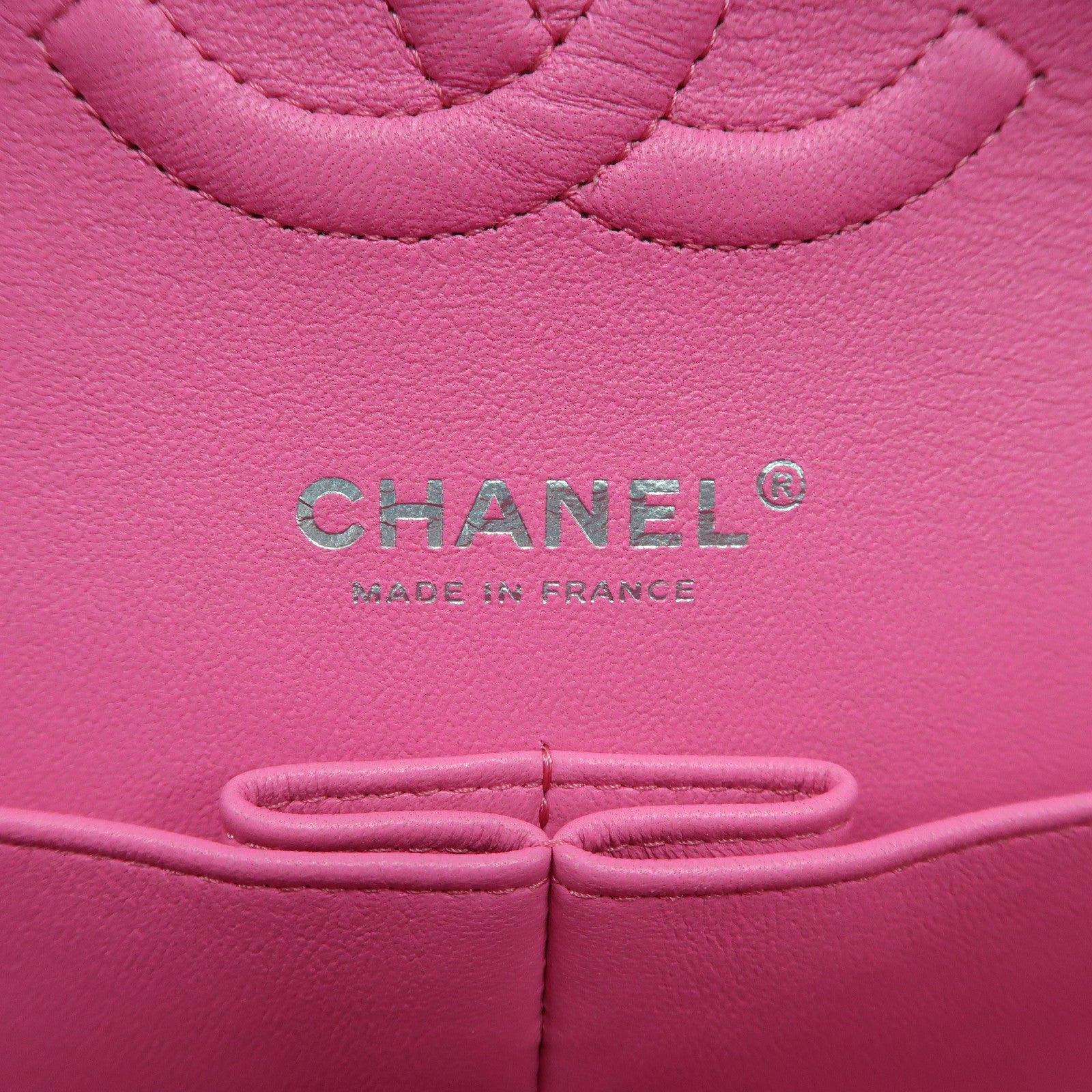 CHANEL 【激減優惠】菱格牛皮皮革Classic 25銀扣鏈帶肩背袋粉紅色