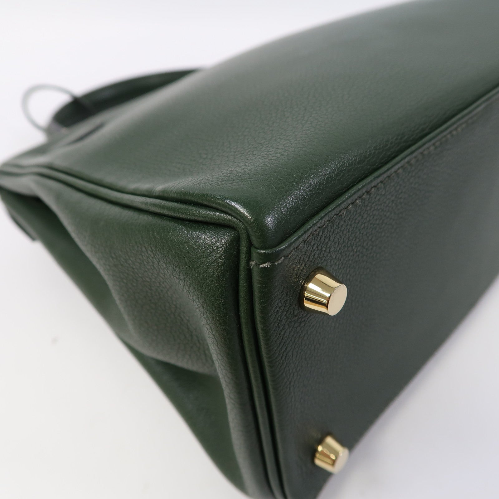 HERMES Evercolor皮革Kelly 28金扣手挽肩背兩用袋2Q Vert Anglais英國軍綠色
