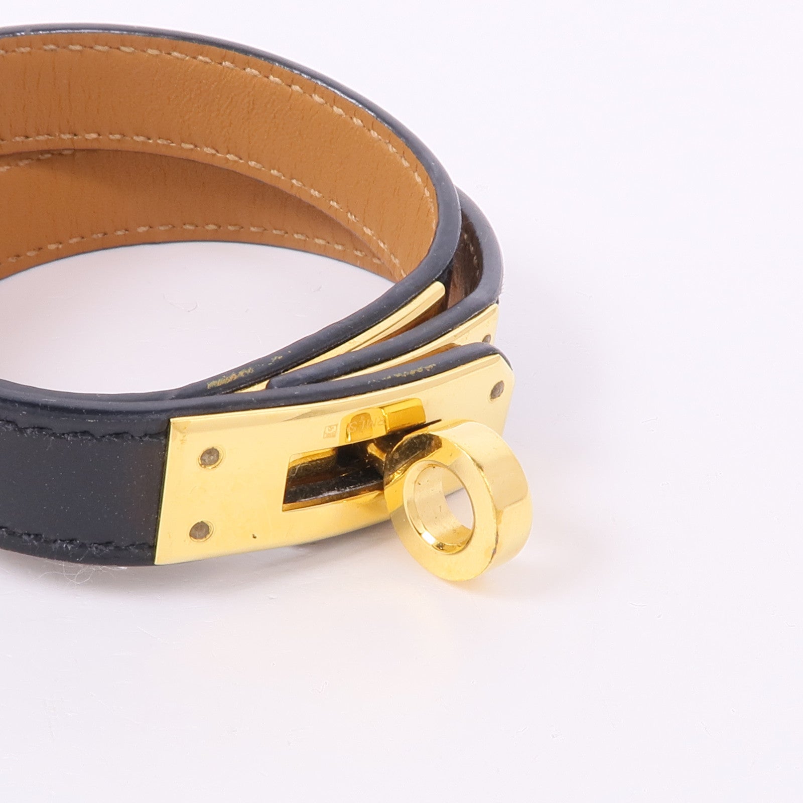 HERMES Box皮革Kelly Double Tour Bracelet金扣手鐲
