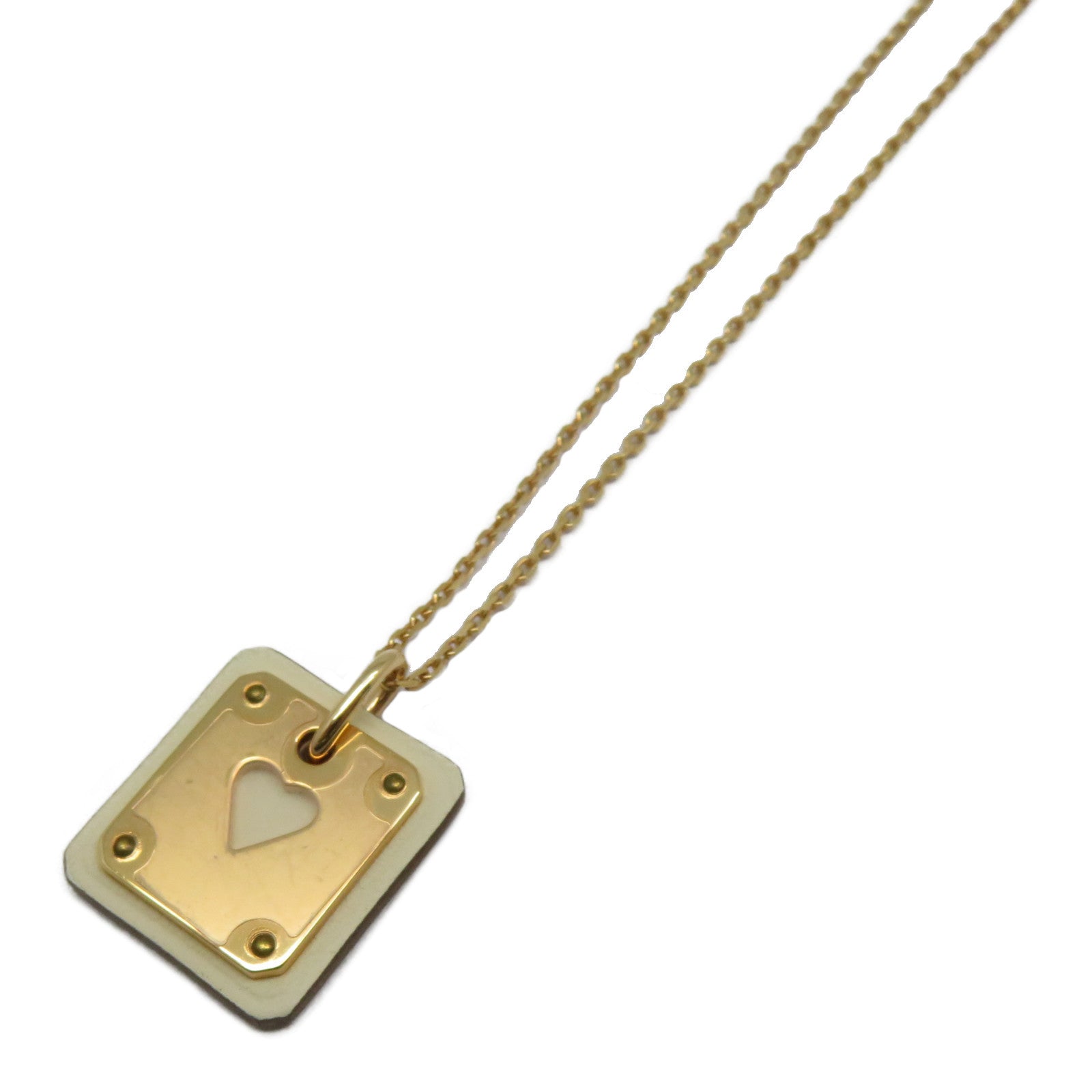 HERMES 【激減優惠】Swift皮革/金屬As de Coeur Pendant項鍊白色/金色