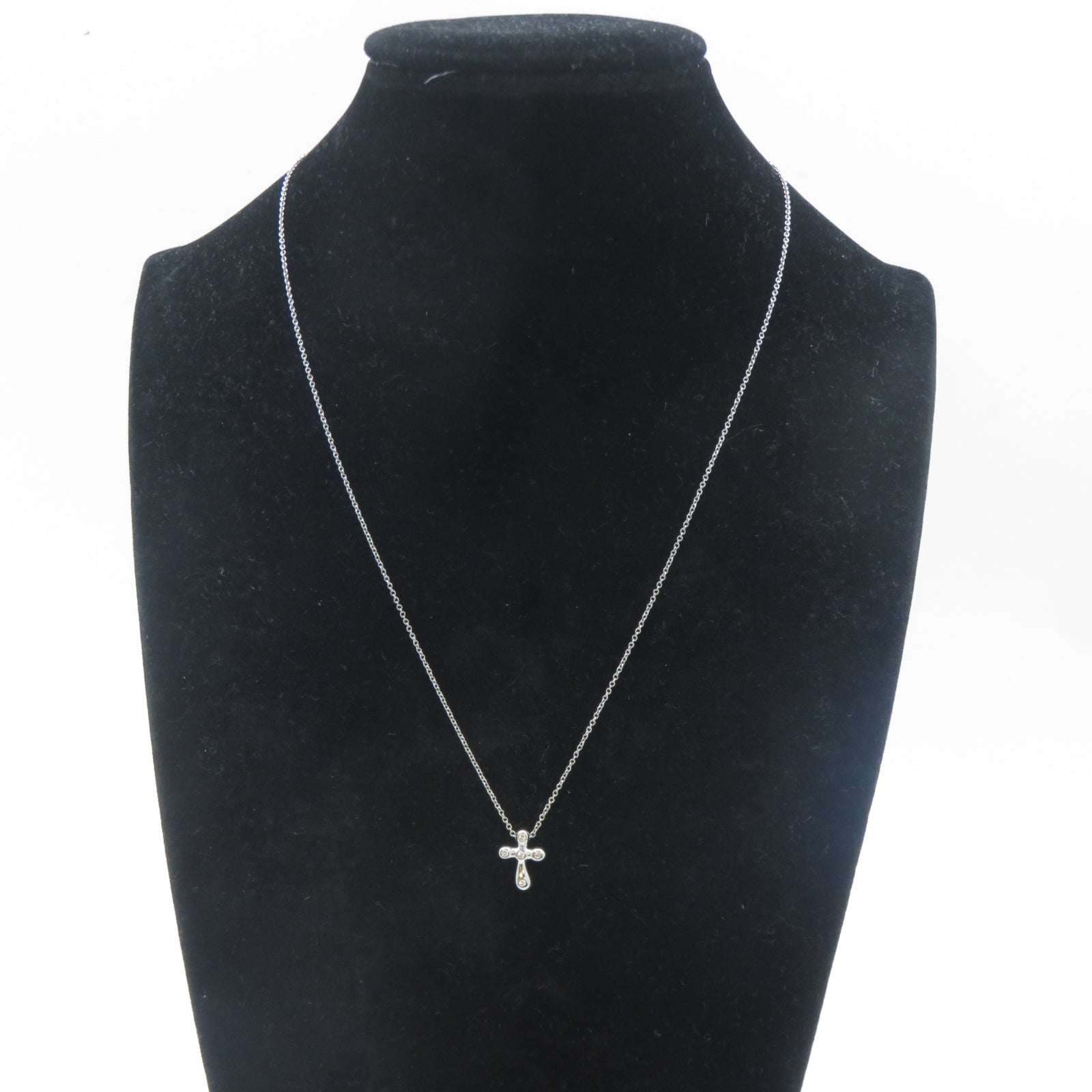 TIFFANY＆CO PT950鉑金Elsa Peretti Cross Diamond Necklace鑽石項鍊