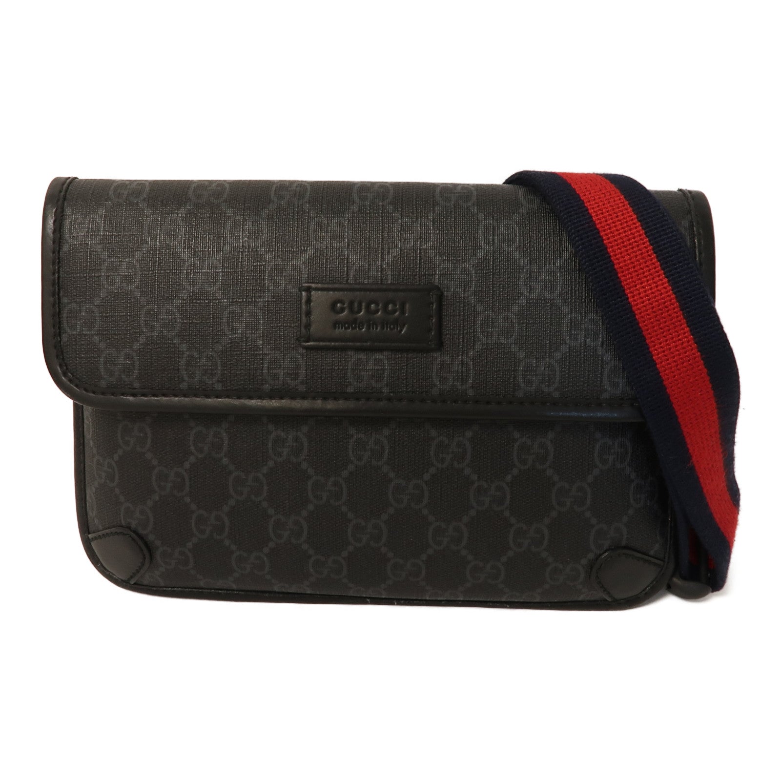GUCCI 塗層帆布Shoulder Bag銀扣肩背袋黑色