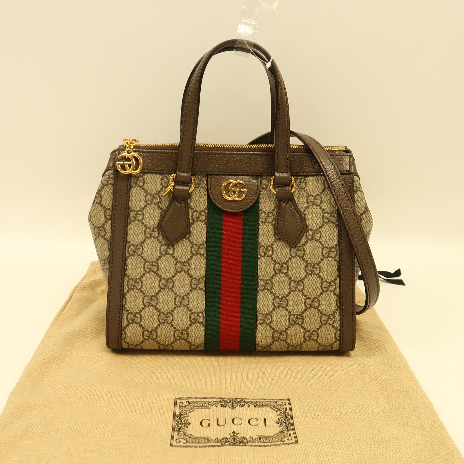 GUCCI 塗層帆布Ophidia Small Tote金扣手挽肩背兩用袋啡色