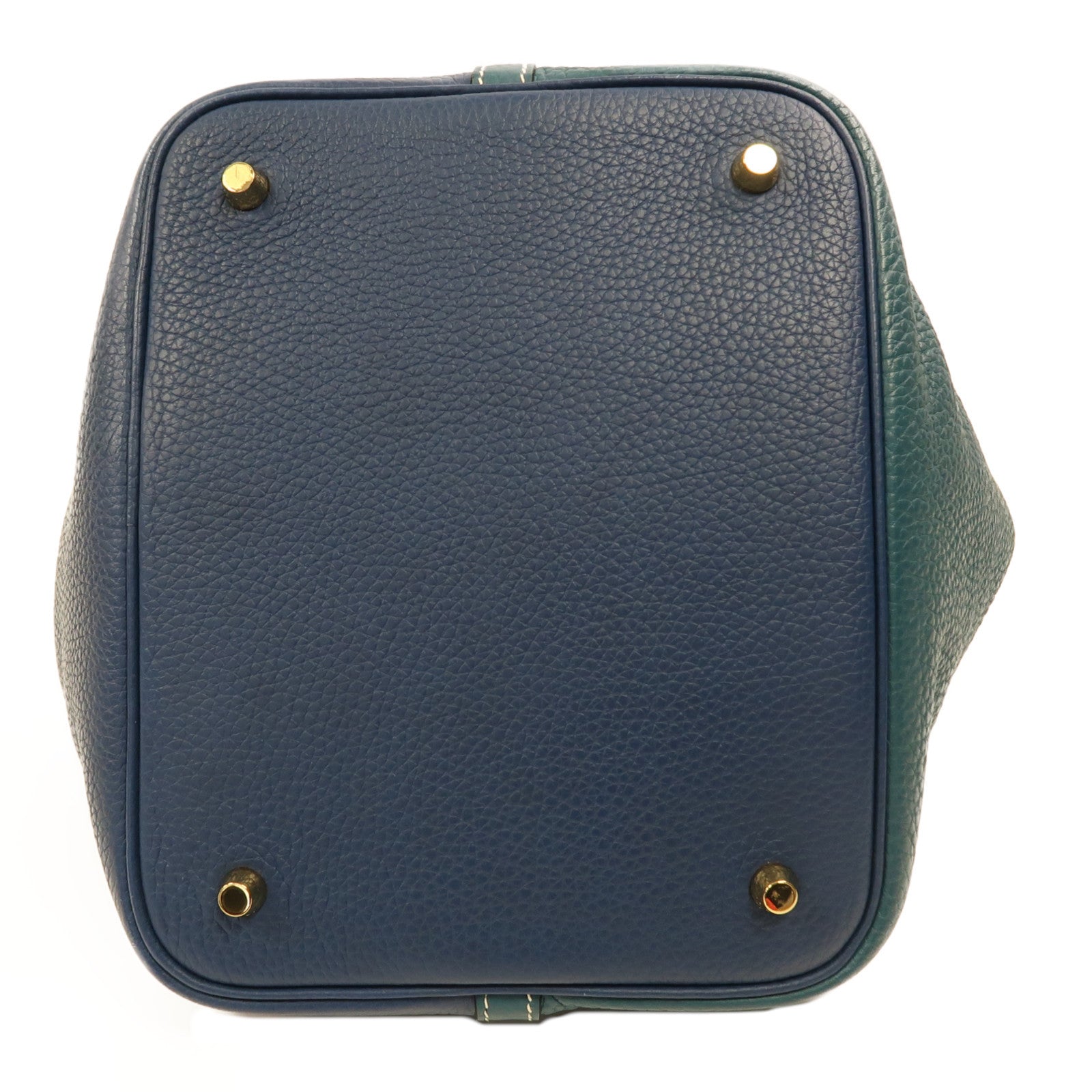 HERMES Clemence皮革Picotin MM金扣手挽袋S4 Deep Blue深邃藍/W0 Vert Bosphore博斯普魯斯綠