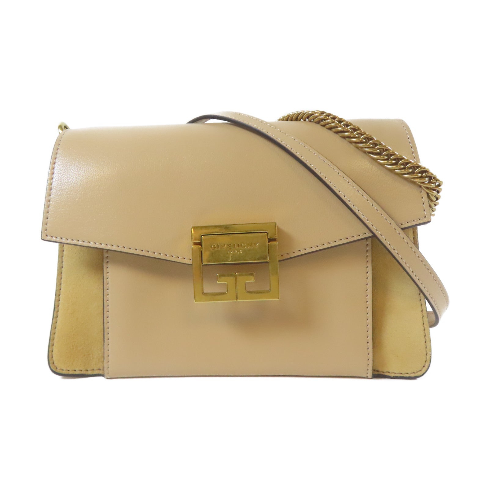 GIVENCHY 【激減優惠】牛皮皮革Shoulder Bag金扣手挽肩背兩用袋杏色