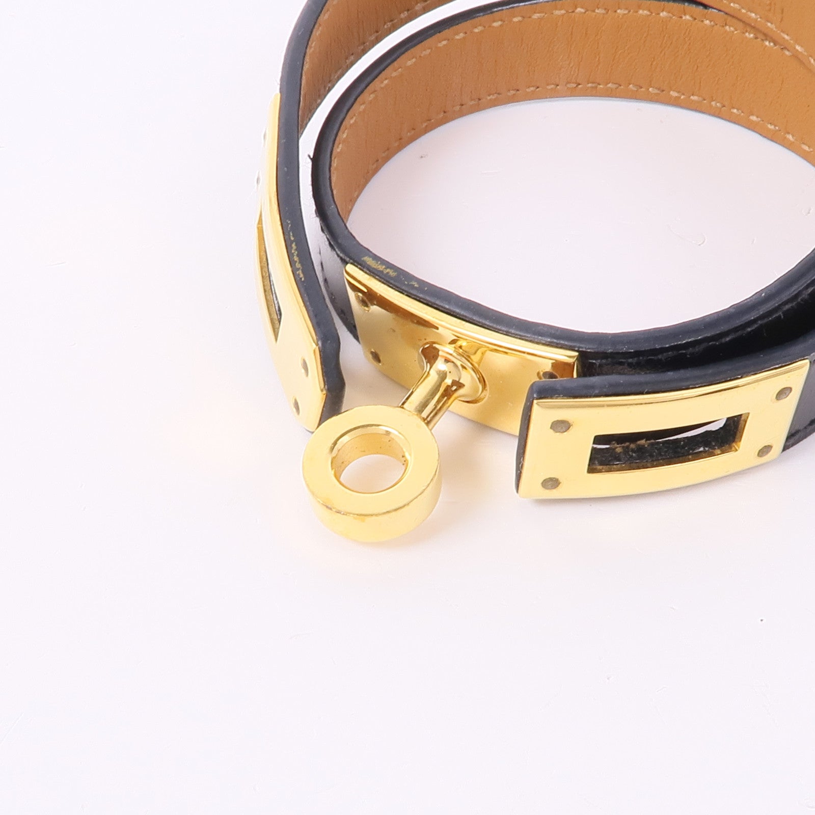 HERMES GHW Kelly Double Tour Bracelet Handpiece Bracelet  Box Leather Black