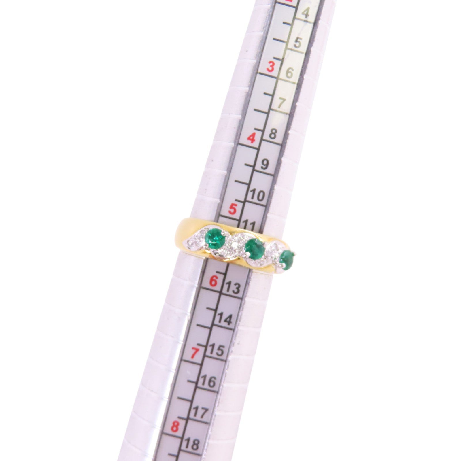 JEWELRY 【激減優惠】18K黃金/PT900鉑金/綠寶石/鑽石Emerald Diamond Ring戒指US#5.25
