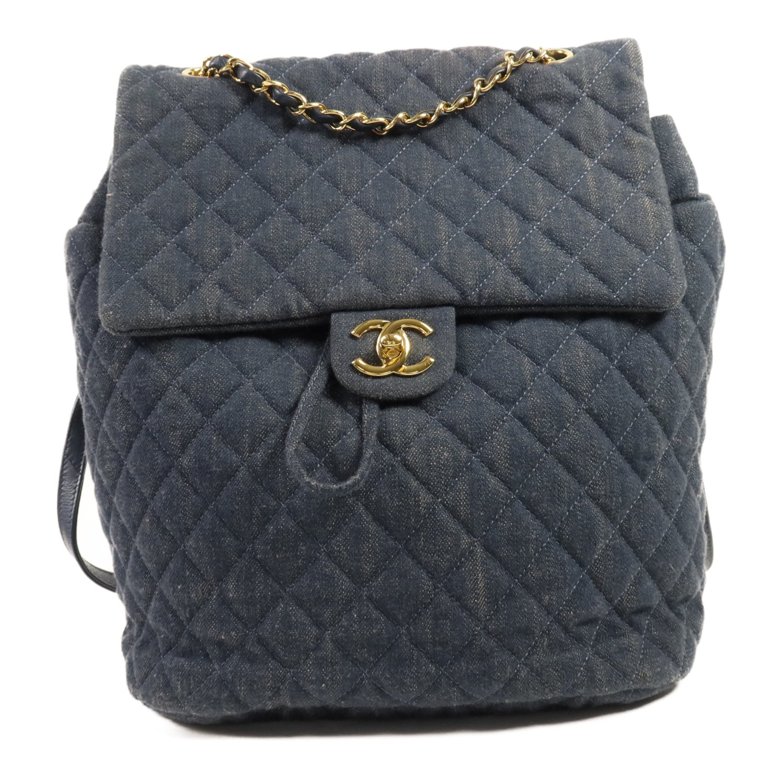 CHANEL 牛仔布Backpack金扣背包