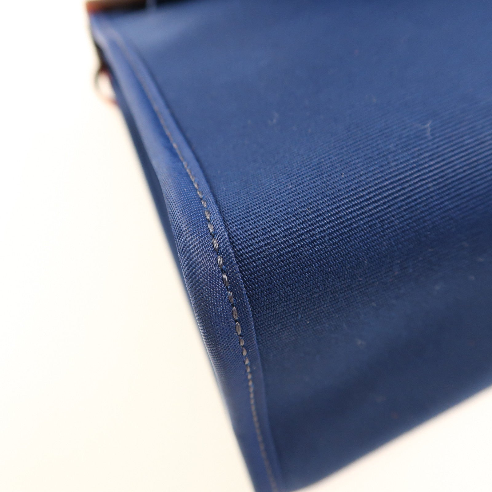 HERMES 帆布/皮革Herbag PM銀扣手挽肩背兩用袋Bleu Agate深藍色/Rouge H紅色