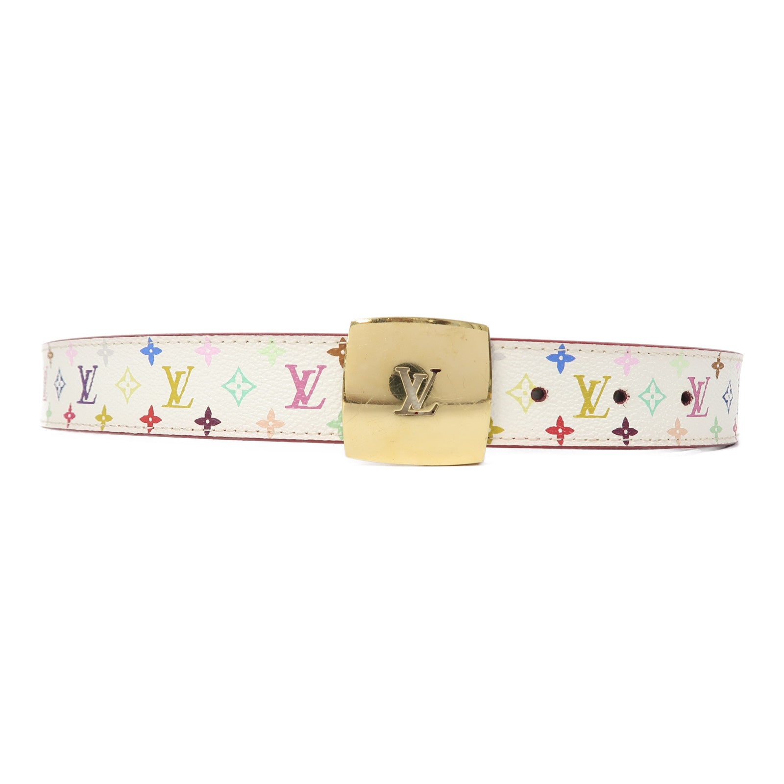 LOUIS VUITTON Monogram Multicolore Blet 90cm皮帶白色/粉紅色