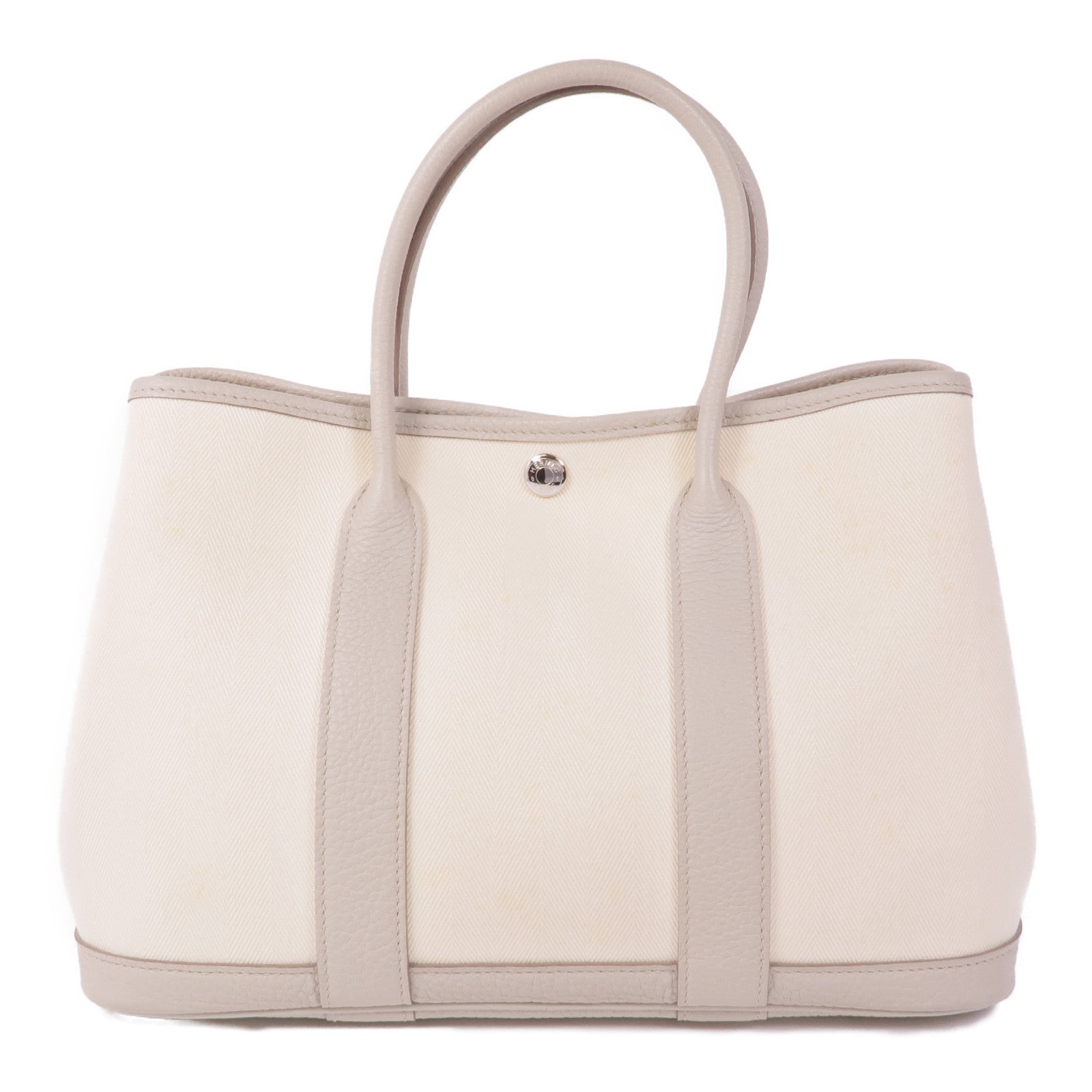 HERMES Toile Chevron帆布Garden Party TPM銀扣手挽袋Beton
