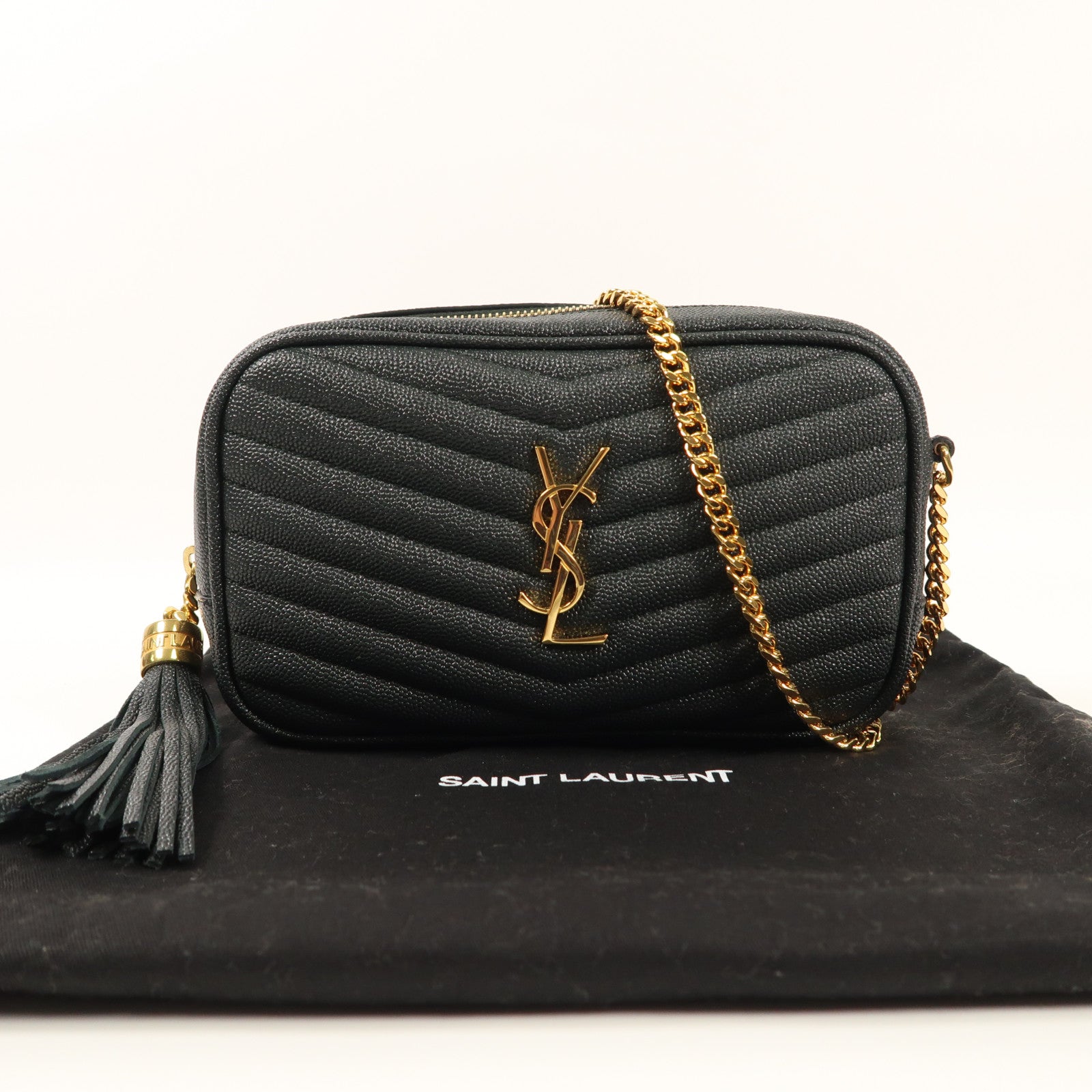 YVES SAINT LAURENT 牛皮皮革Shoulder Bag金扣鏈帶肩背袋